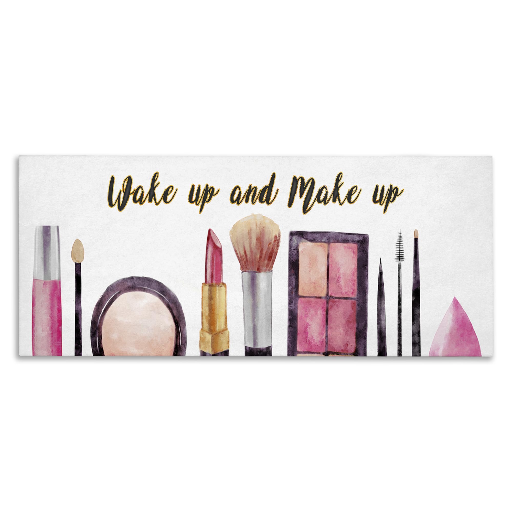 Stupell Industries Wake Up Make Up Watercolor Pink Grey Fashion Word Art - Black Framed Wall Decor 20