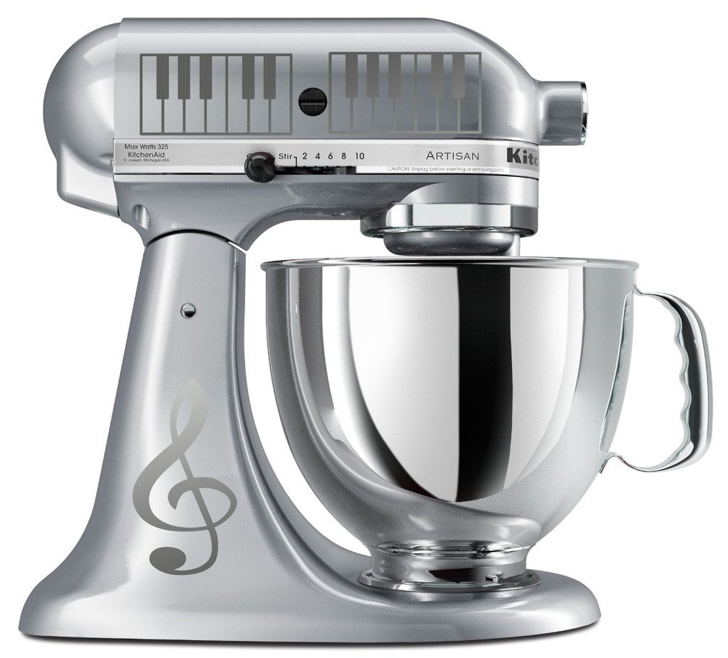 Treble Clef & Piano Keys Vinyl Decal Set for KitchenAid Mixers - Silver Music Note Stickers for Baking Enthusiasts - Perfect for Customizing Stand Mixers & Home Decor