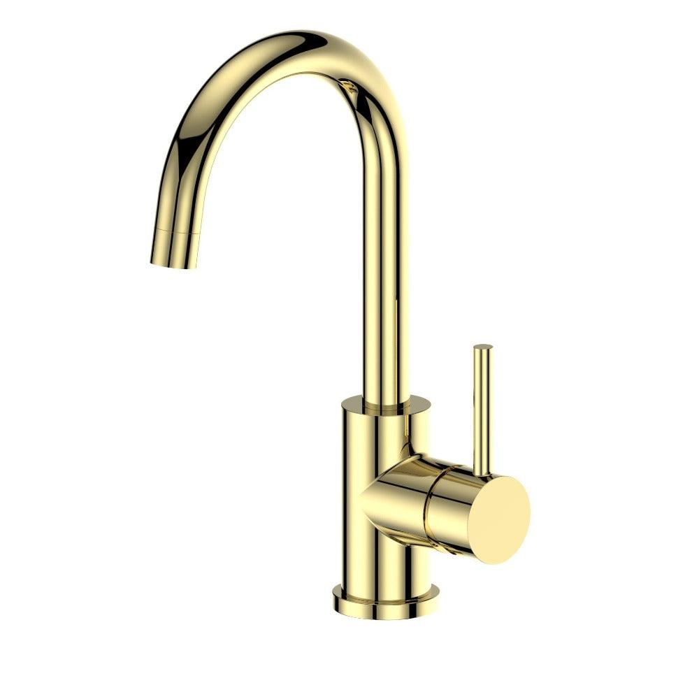 ZLINE Renoir Single Handle Kitchen Faucet in Polished Gold - Modern Pull-Down Sprayer for Sink, Brushed Brass Finish - Perfect for Farmhouse, RV & Residential Kitchens (REN KF PG)