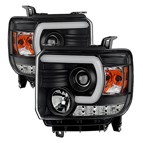Xtune GMC Sierra Projector Headlights with LED Light Bar & DRL - Black Housing & Clear Lens - Upgrade for Off-Roading & Night Driving