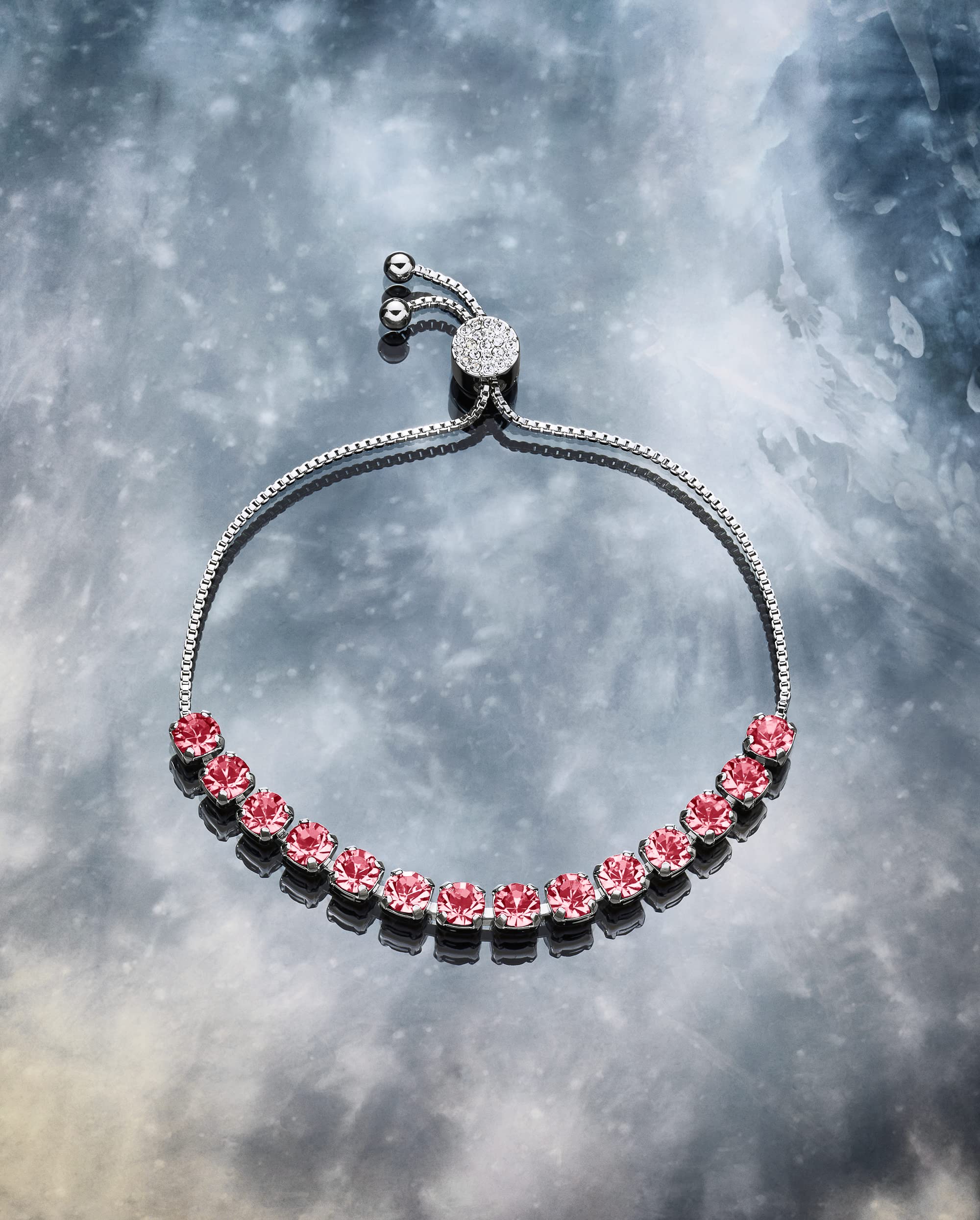 Inspired Voices Adjustable Lariat Tennis Bracelet for Women - Rhinestone Crystal Slider Bracelet in Blue, Pink, Purple | Perfect for Parties, Weddings & Everyday Elegance