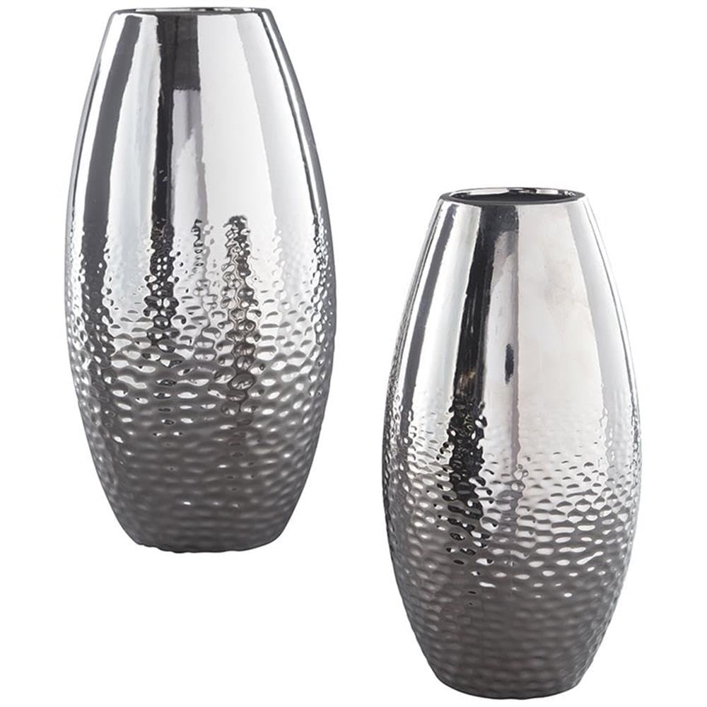 Bowery Hill 2 Piece Silver Ceramic Vase Set - Modern Home Decor for Living Room, Dining Table & Wedding Centerpieces