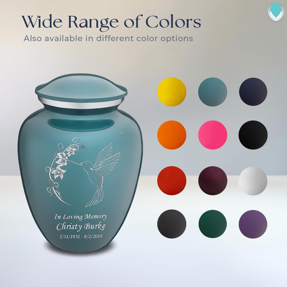 Personalized Hummingbird Cremation Urn for Human Ashes - Large Teal Funeral Urn with Double Side Engraving for Adults (200 lbs Capacity) | Memorial Keepsake for Home, Funeral Service & Scattering Ceremonies