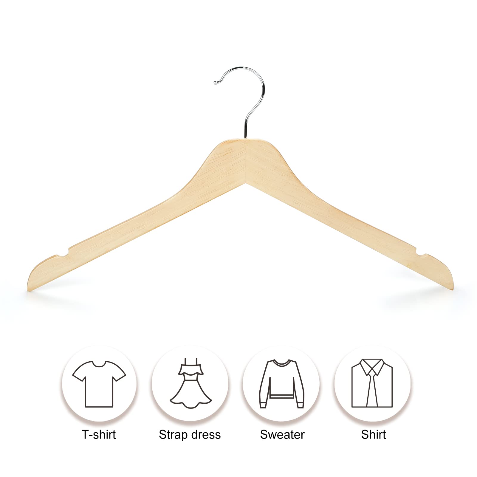 30 Pack Wooden Clothes Hangers - Slim & Durable 0.28-inch Space Saving Hangers with 360° Swivel Hook - Natural Wood Coat Hangers for Shirts, Jackets, Blouses & Camisoles - Perfect for Closet Organization & Wardrobe Storage