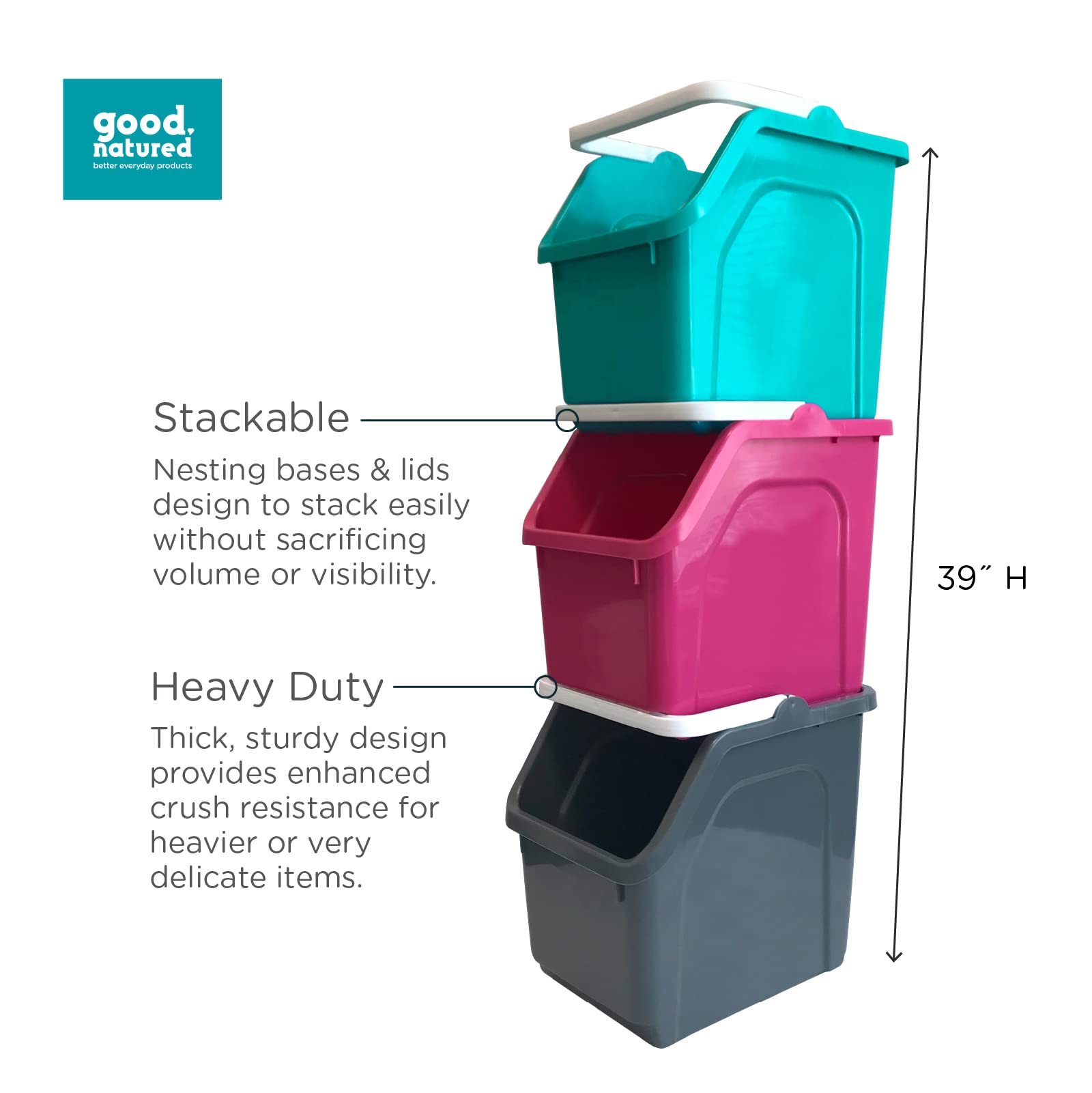 Eco-Friendly Stackable Storage Bin - 6 Gallon (25L) Handy Tote Organizer with Handle for Kitchen, Closet, Garage, Bathroom & Classroom | BPA-Free Plant-Based Storage Basket in Graphite | Perfect for Home Organization & Space Saving Solutions