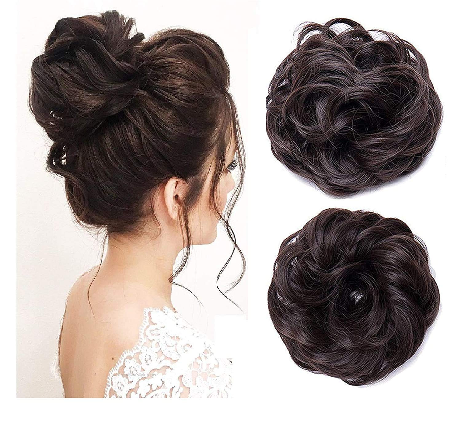 SIYAA Frill Hair Extensions for Women & Girls - 2-Pack Brown Bun Hair Accessories | Perfect for Weddings, Parties & Special Occasions | Easy Clip-In Hair Juda for Instant Volume & Style