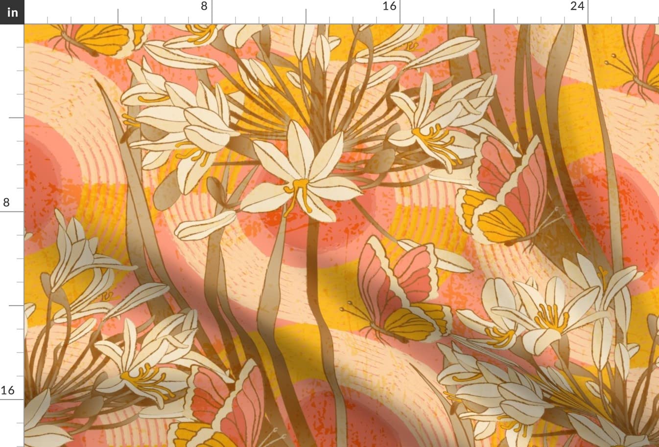 Morning Pink Flower Yellow Sunset Butterfly Printed Minky Fabric Fat Quarter - Soft Plush for Sewing Baby Blankets, Quilt Backing & Home Decor | DIY Nursery Projects & Cozy Throw Blankets