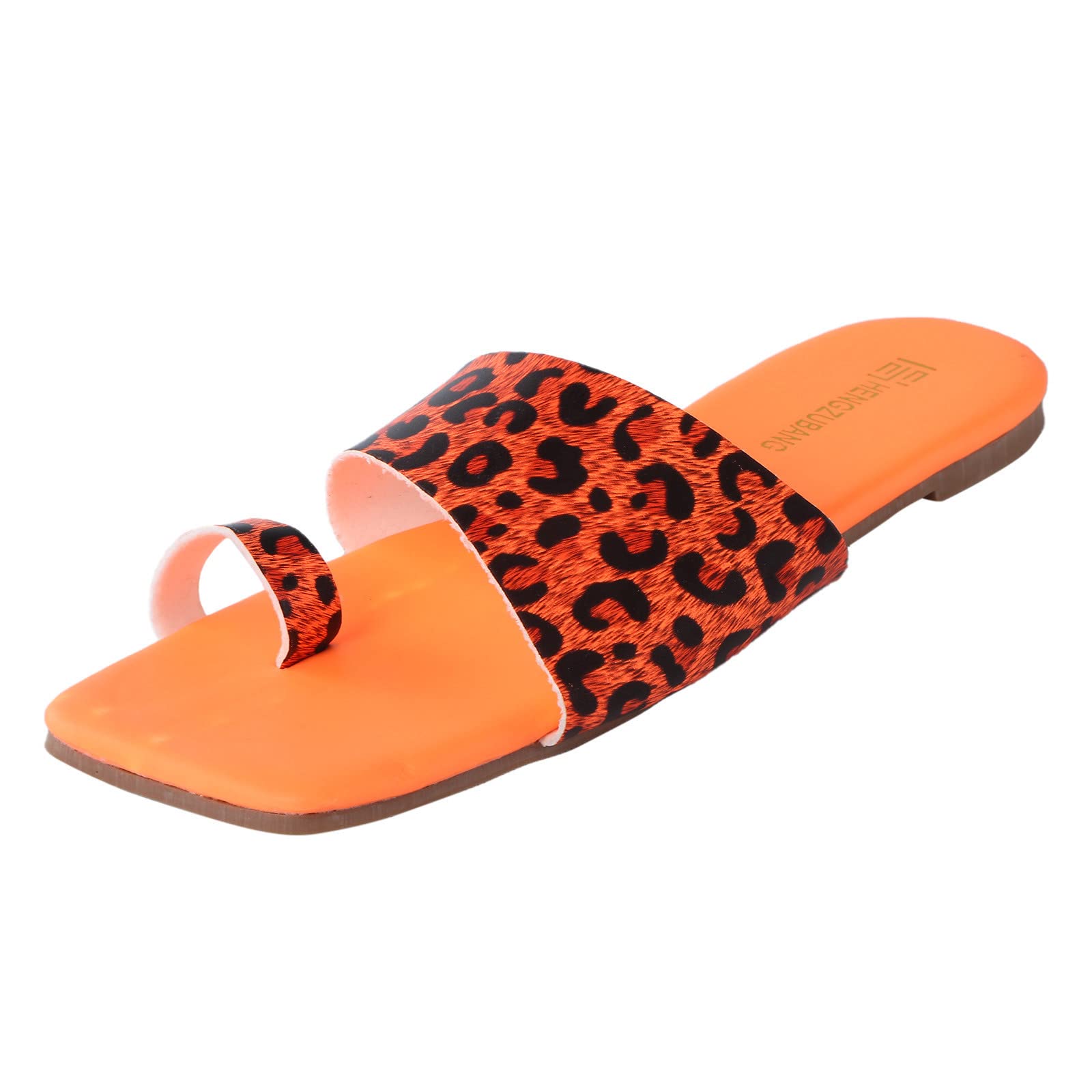 Women's Leopard Print Flip Flops - Flat Comfort Slides Sandals for Summer - Roman Style Lime Green Casual Beach Shoes for Women | Perfect for Pool, Beach, and Vacation Wear