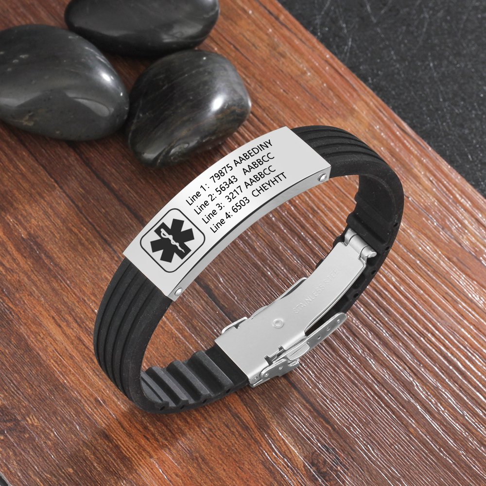Personalized Medical Alert Bracelet for Men & Women - 9 Inch Engraved Silicone Emergency ID Wristband - Ideal for Sports, Travel & Daily Safety