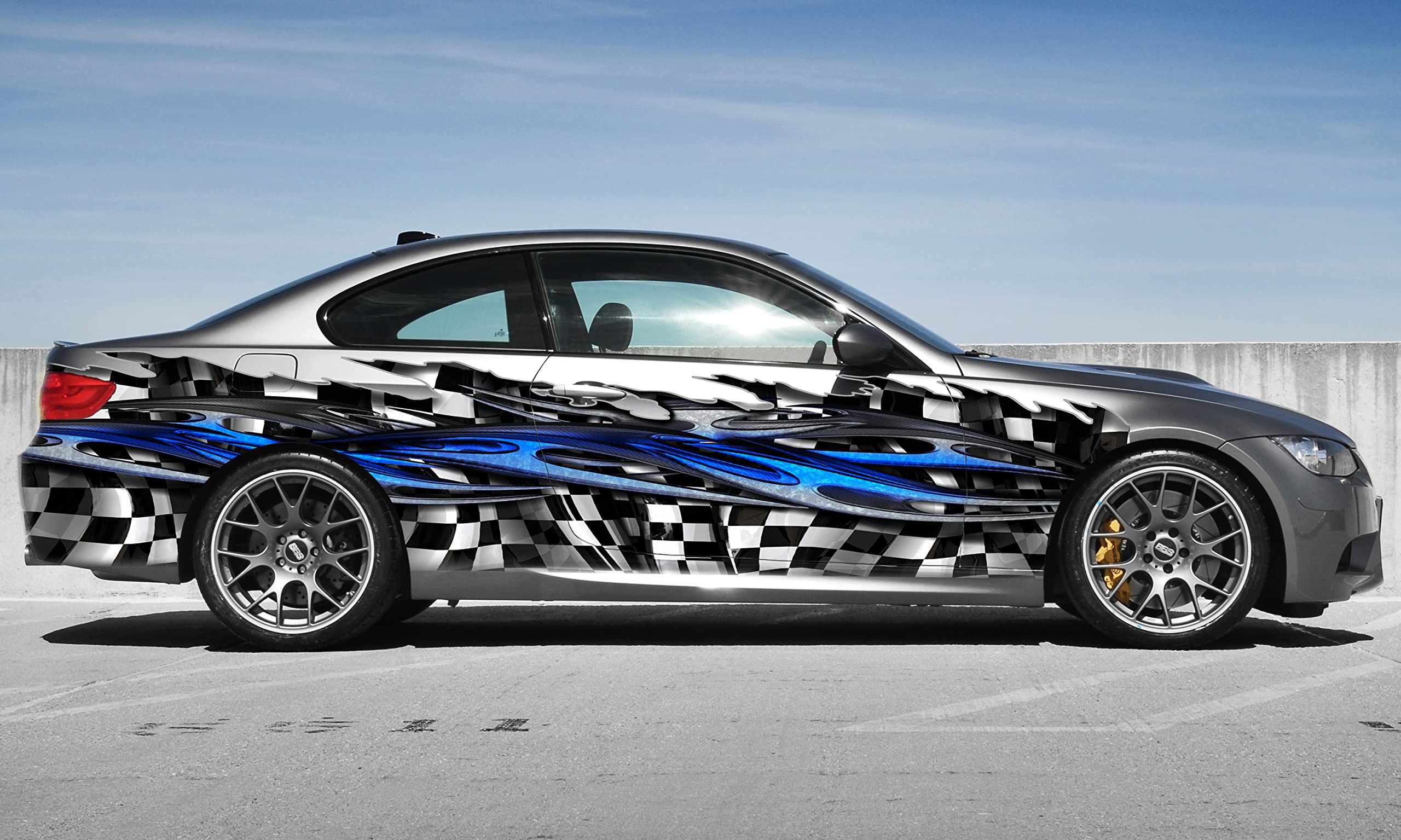 Full Color Car Vinyl Wrap - Racing Flag & Tribal Checkered Design - Ripped Metal Street Racing Graphic (22x70) - Perfect for Car Decals, Vehicle Wrapping & Motorsport Enthusiasts