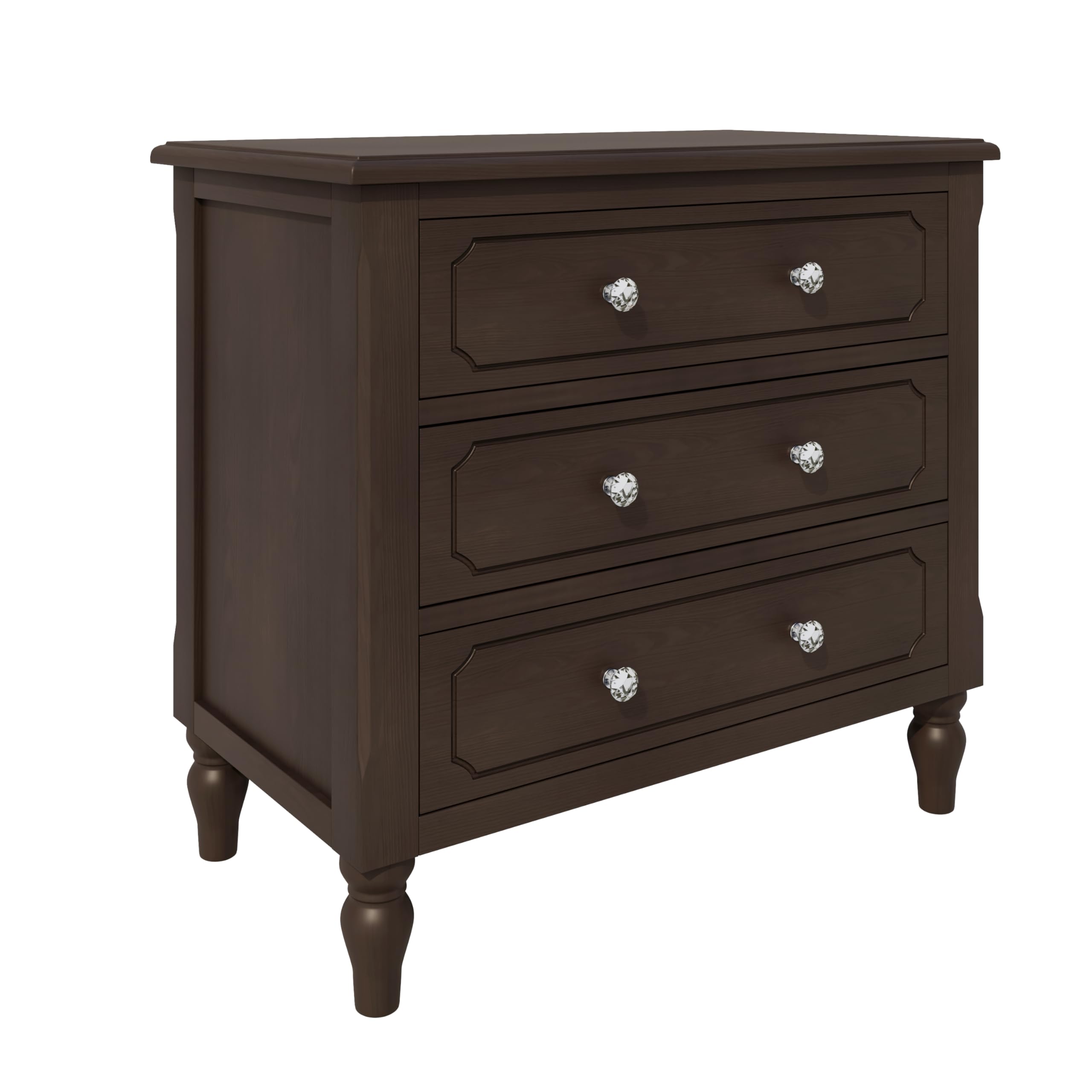 Vintage Wood Nightstand with 3 Storage Drawers - Fully Assembled Brown Bedside Table, Sofa Side Table with Sturdy Legs - Perfect for Bedroom, Living Room & Office Use