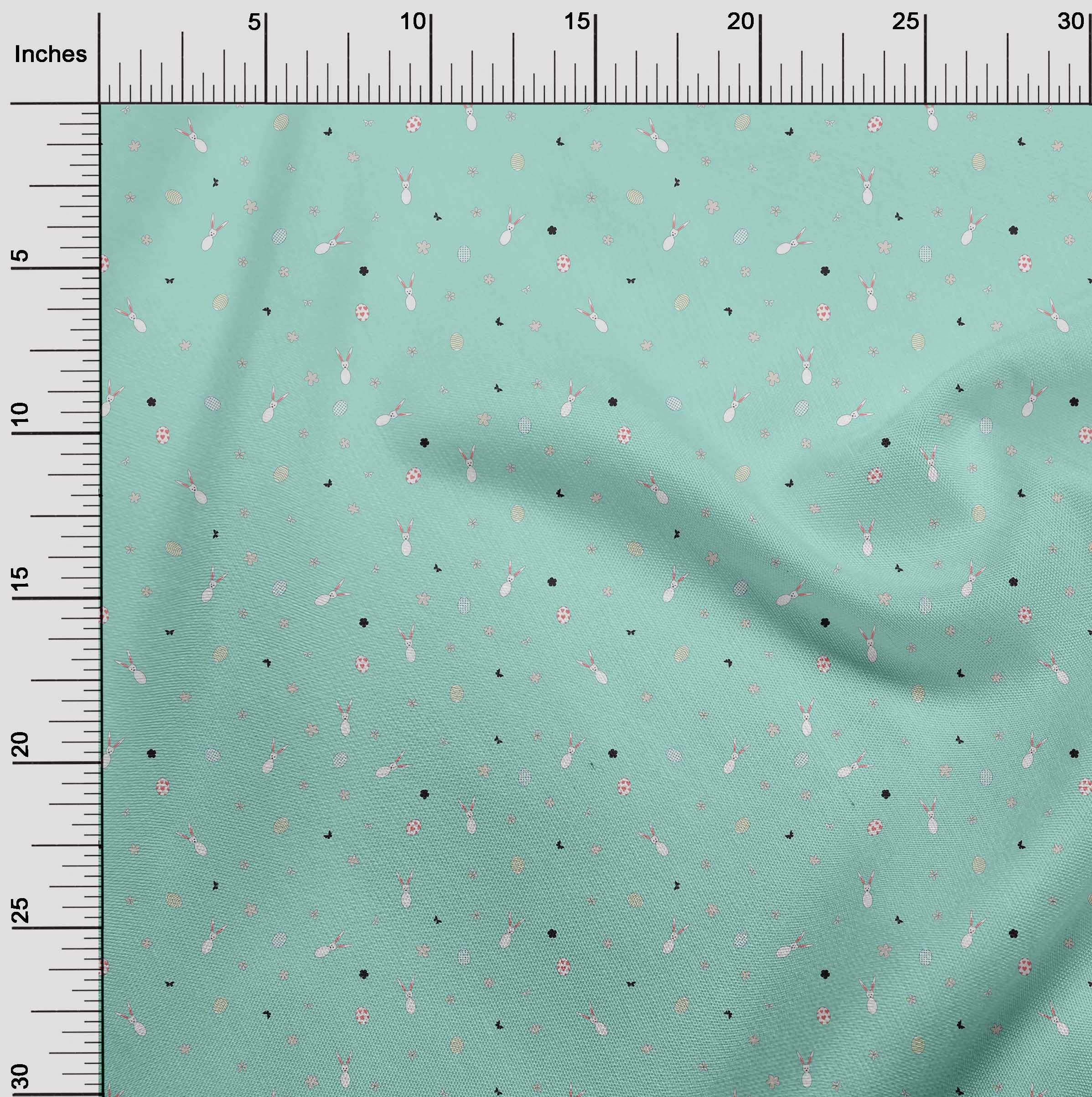 oneOone Cotton Poplin Fabric - Easter Egg Floral & Rabbit Animal Print Decor Fabric - 42 Inch Wide - Perfect for Easter Crafts, DIY Home Decor, and Seasonal Sewing Projects