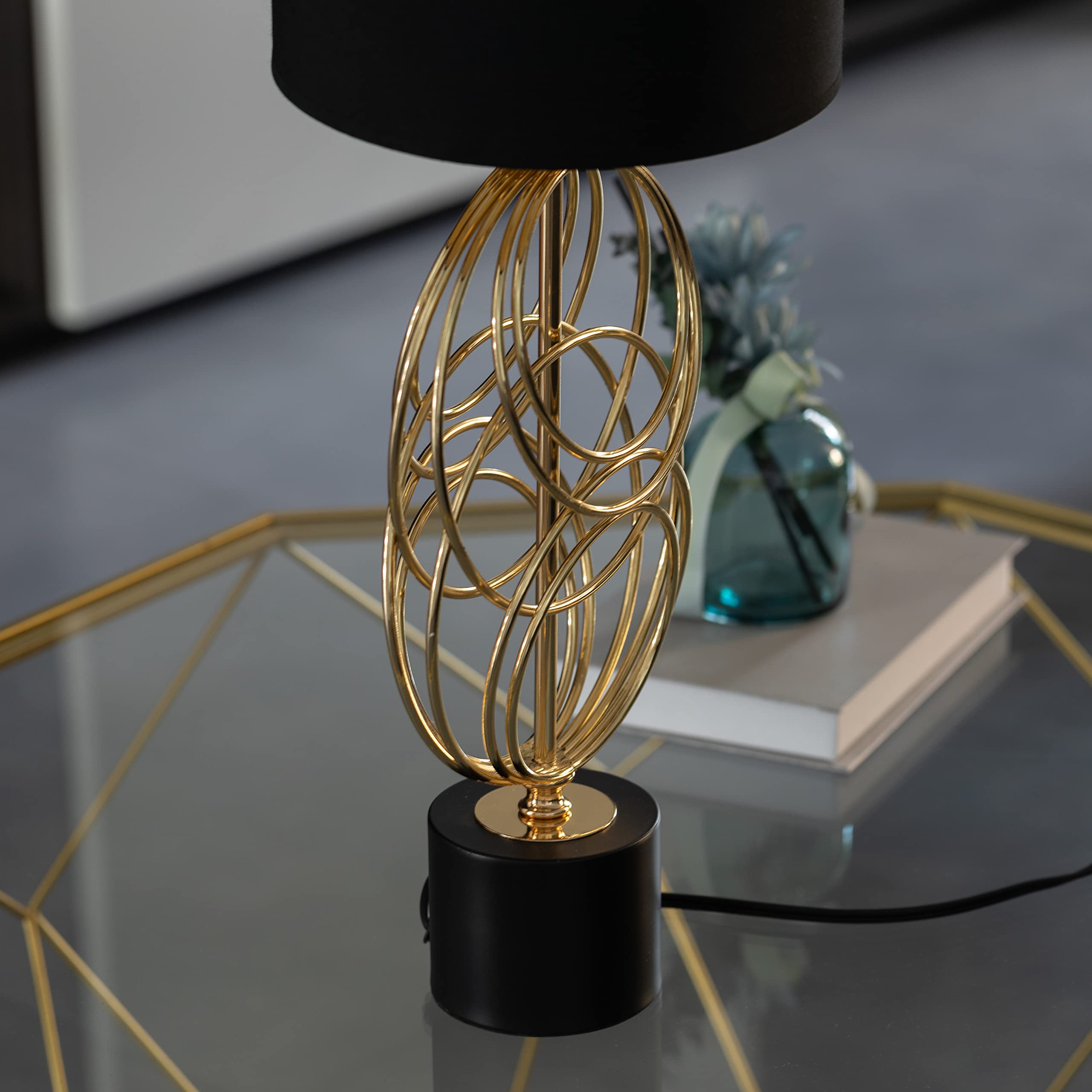26 Inch Gold Metal Table Lamp with Black Cotton Shade - Modern Designer Lighting for Living Room, Bedroom, Home Office & Dining Room Decor | Perfect for Reading, Ambient Lighting & Interior Design Accents