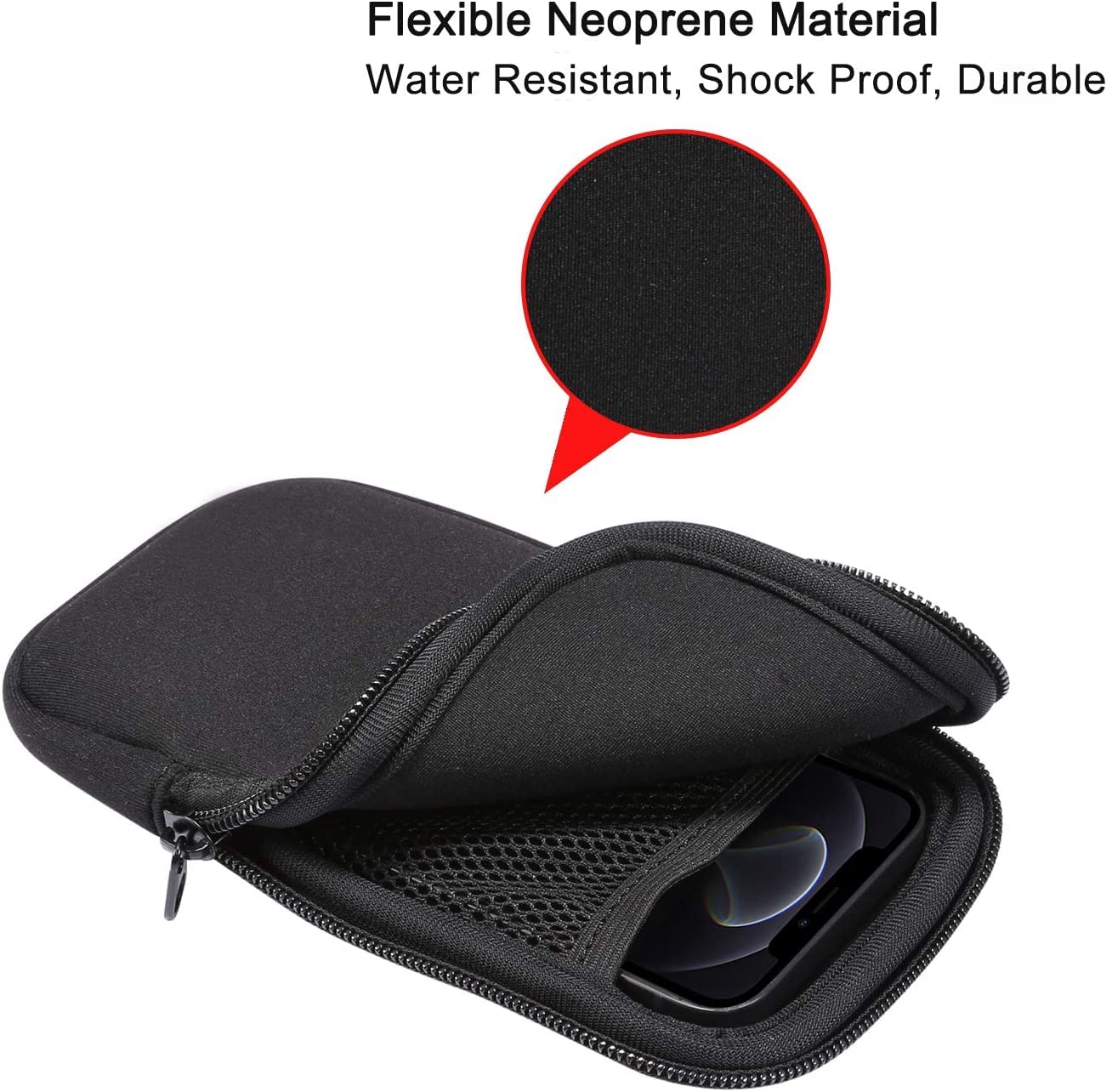 Waterproof Neoprene Phone Pouch Case with Adjustable Neck Lanyard - Compatible with iPhone 15/14/13/12/11/XS/XR, Samsung Galaxy S23/S22/S21/S10/S9/S8, Google Pixel 5/4a - Shockproof & Dustproof Protection for Outdoor Activities, Travel & Gym Workouts (Black, Medium Size)