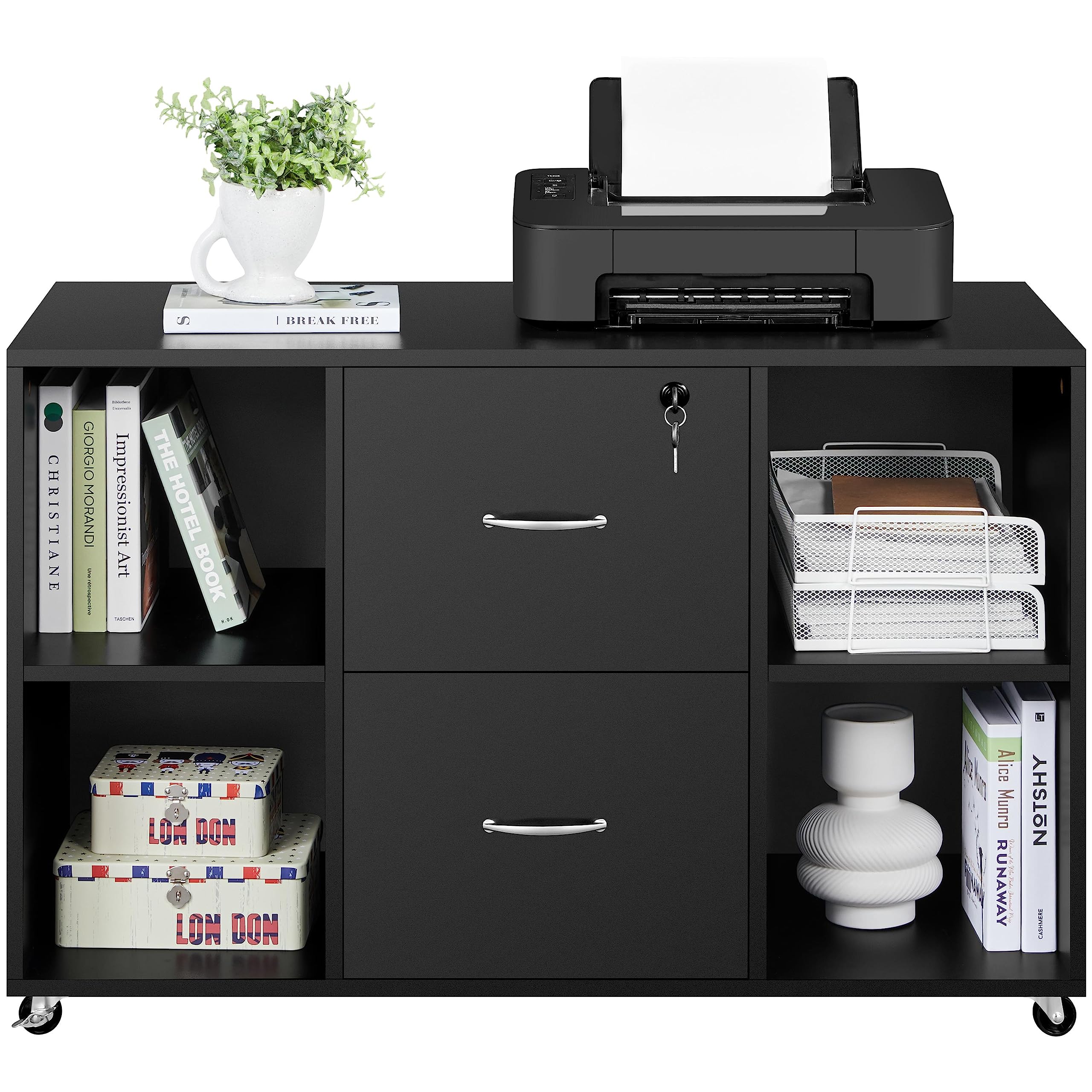 Topeakmart Black File Cabinet - Large Mobile Filing Cabinet with Storage for Letter & A4 Size - Heavy Duty Printer Stand for Home Office - Perfect for Organizing Documents in Small Spaces & Workspaces