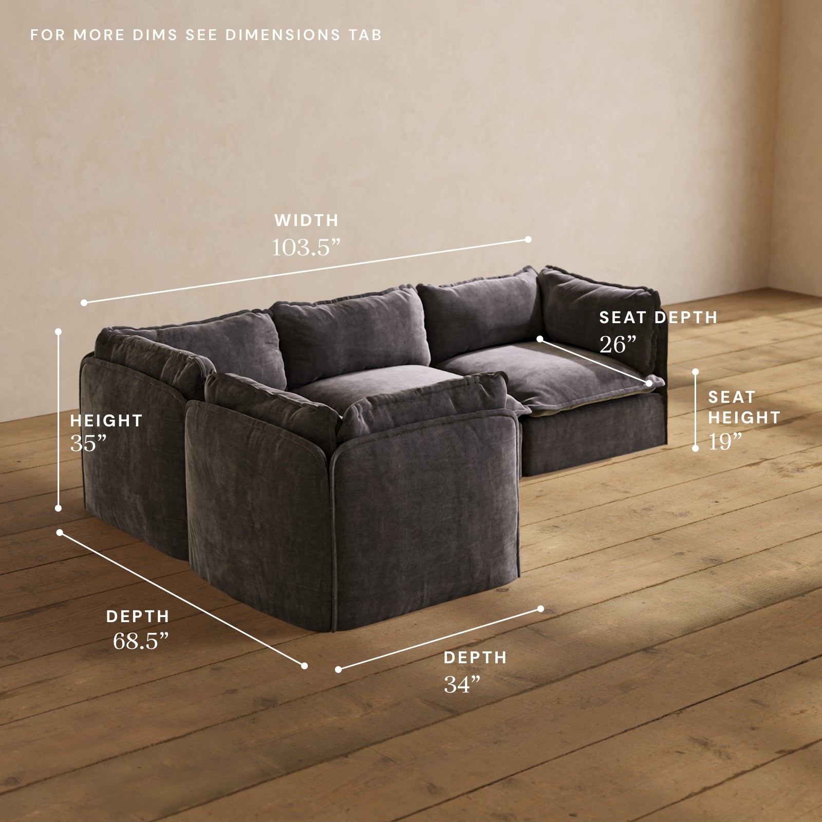 Modular Performance 4-Seater Corner Sectional Sofa in Cinder Gray | Relaxed Blend Fabric | Perfect for Living Room, Family Room & Home Theater
