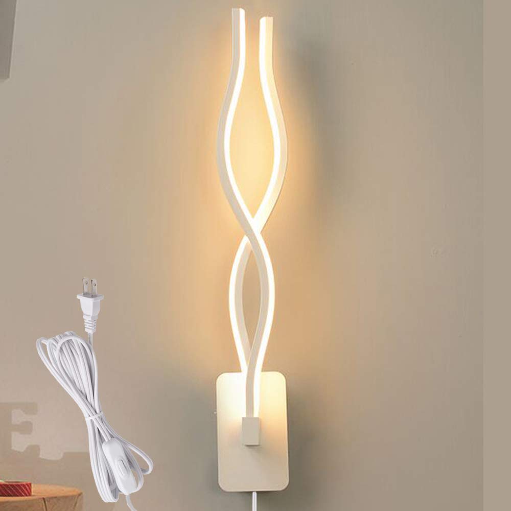 ANYE 8W LED Wall Sconce with PMMA Shade - Warm White Plug-in Wall Light with 5.9ft UL Listed Cord - Modern White Finish Wall Lamp for Living Room, Bedroom, Bathroom, Hotel & Cafe Decor - Perfect for Ambient Lighting and Space-Saving Wall Decor