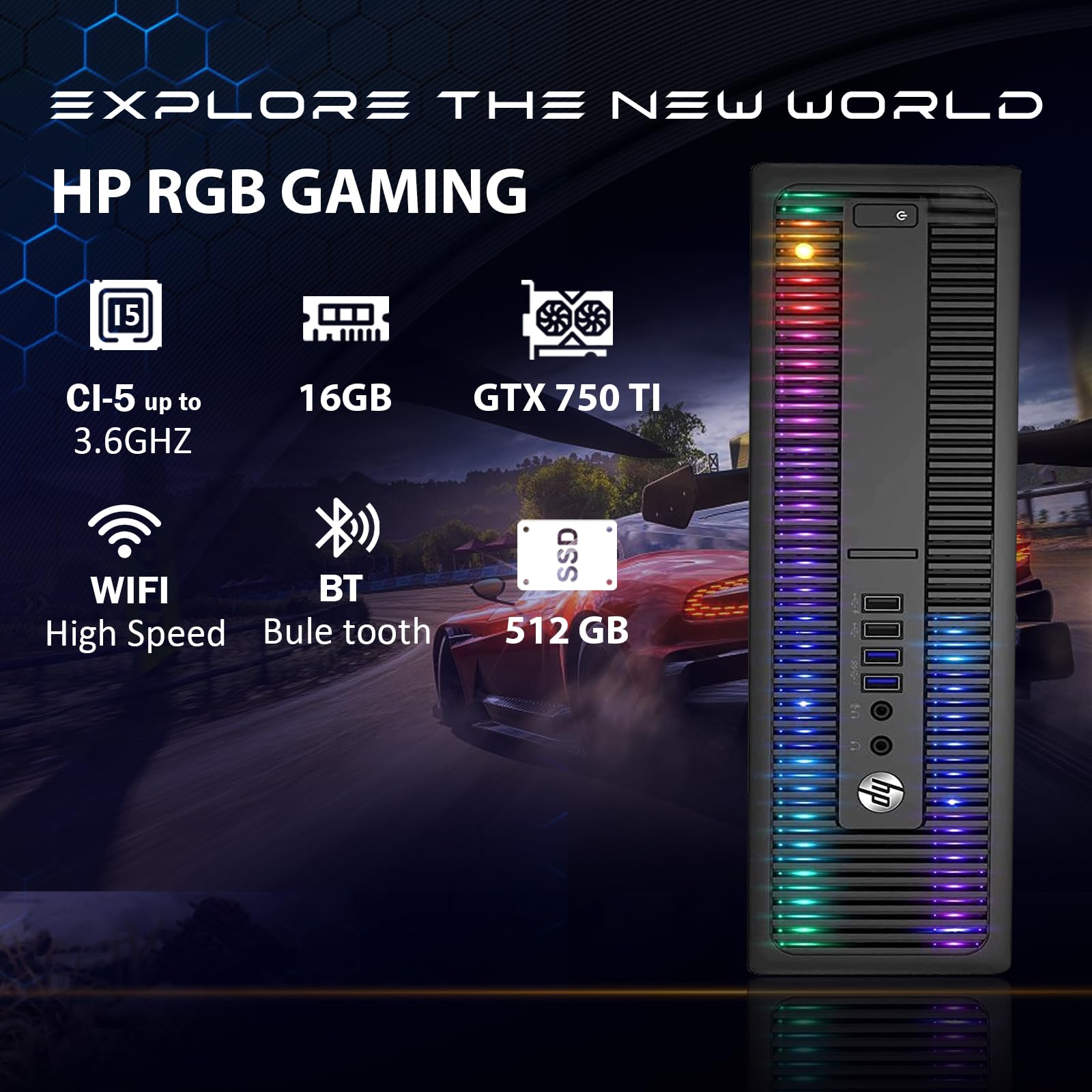 HP RGB Gaming PC - Intel i5-6500, GTX 750 Ti 4G, 16GB DDR4 for Esports & Streaming