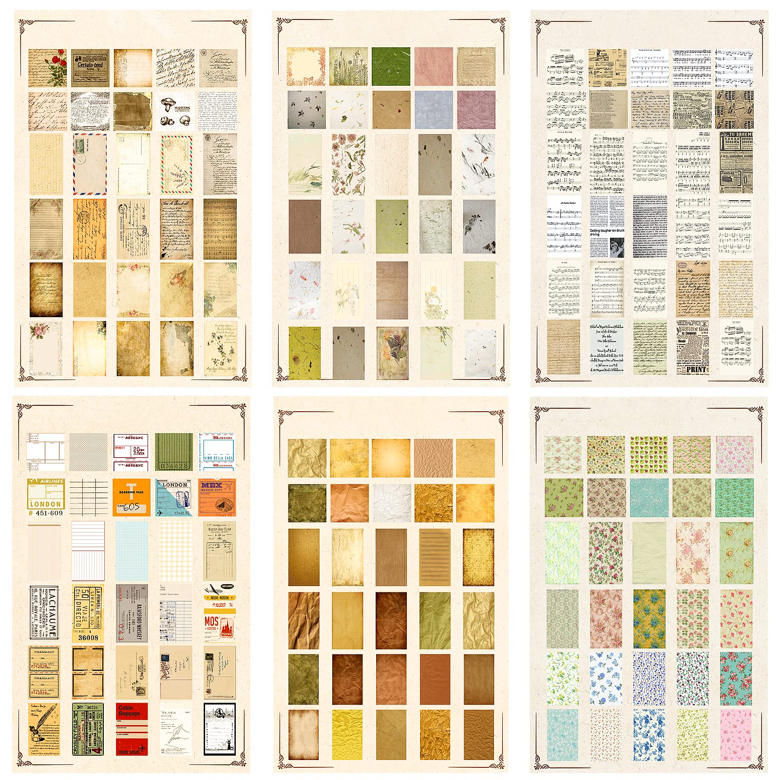 Juome 360 Pcs Vintage Scrapbook Paper Set - Aesthetic Decorative Craft Paper for Journaling, Bullet Junk Journal & Decoupage - Perfect for DIY Scrapbooking, Card Making & Memory Book Projects