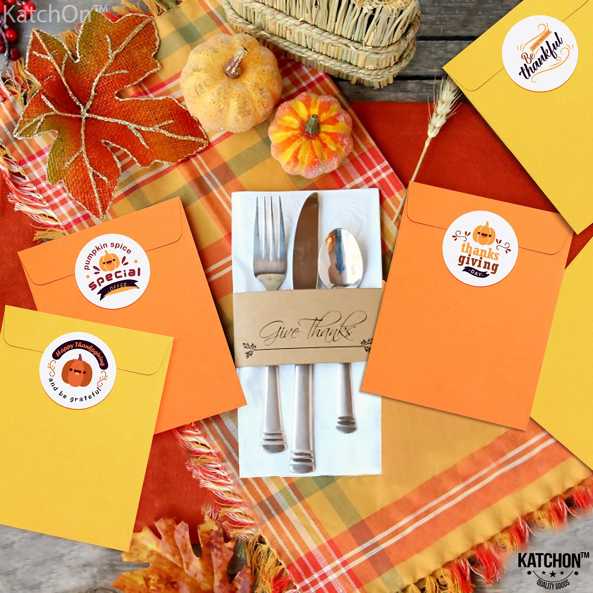 KatchOn Thanksgiving Stickers Roll - 500 Pcs | Kids Thanksgiving Stickers for Envelopes, Party Favors & Fall Decorations | Waterproof Vinyl Stickers for Scrapbooking, Journals & Holiday Crafts