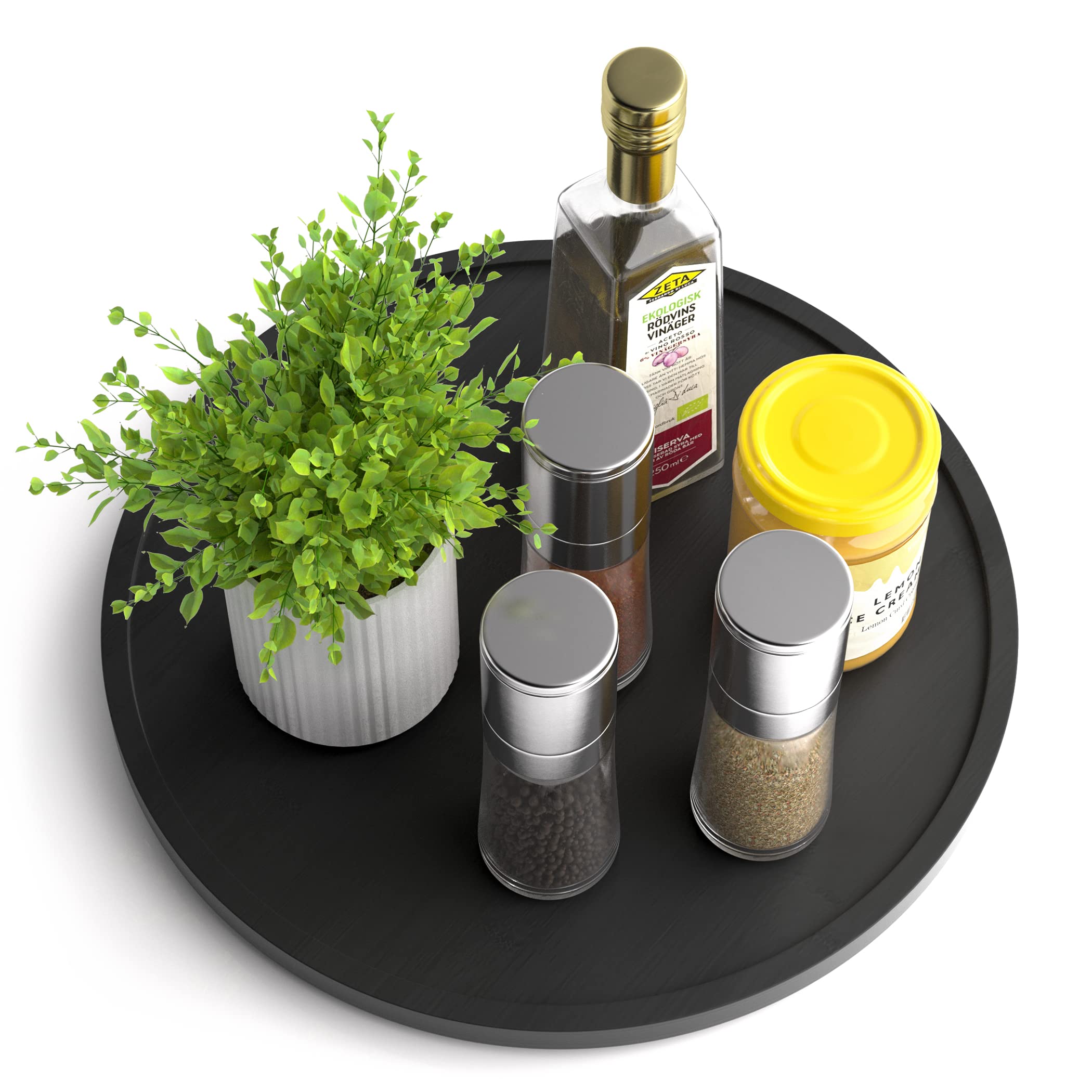 12 Inch Non-Skid Bamboo Lazy Susan Turntable Organizer - Rotating Spice Rack for Kitchen Cabinet, Wood Countertop Organizer for Spices, Condiments & Makeup - Perfect for Kitchen, Pantry & Vanity Organization (Black)