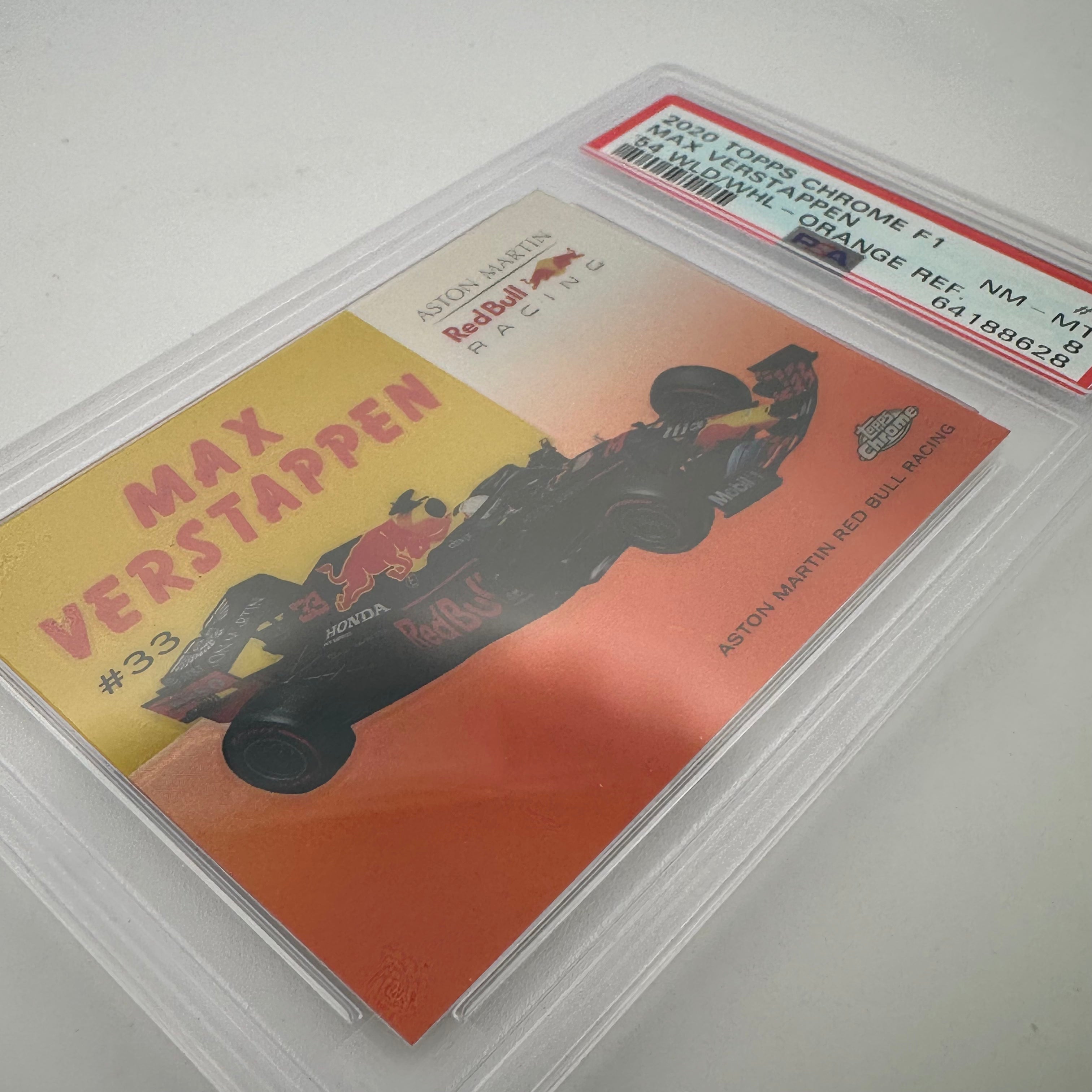 PSA 8 Graded 12/25 Max Verstappen World On Wheels #54W Orange Refractor - Rare Racing Collectible for Display & Investment