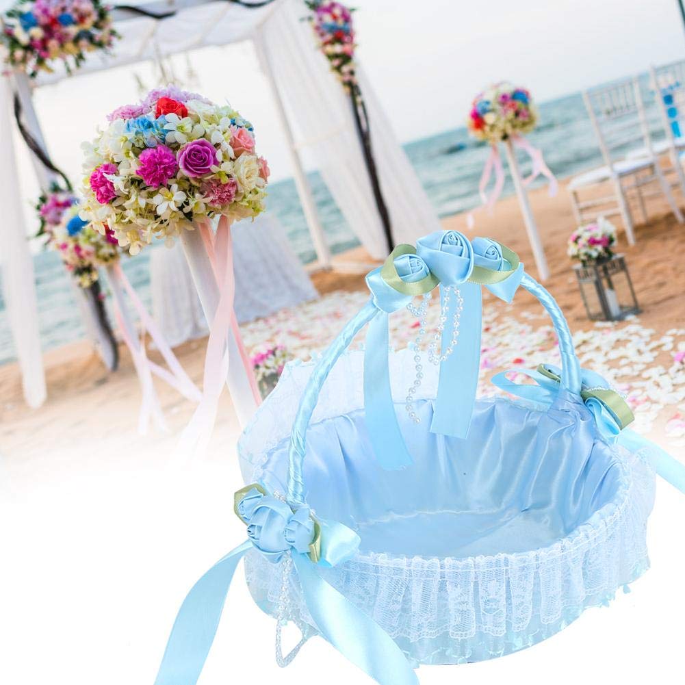 Valentine's Day Flower Basket Decor - Portable Lightweight Wedding Basket for Engagement & Ceremonies - Vibrant Blue Floral Arrangement for Romantic Events, Parties & Home Decor