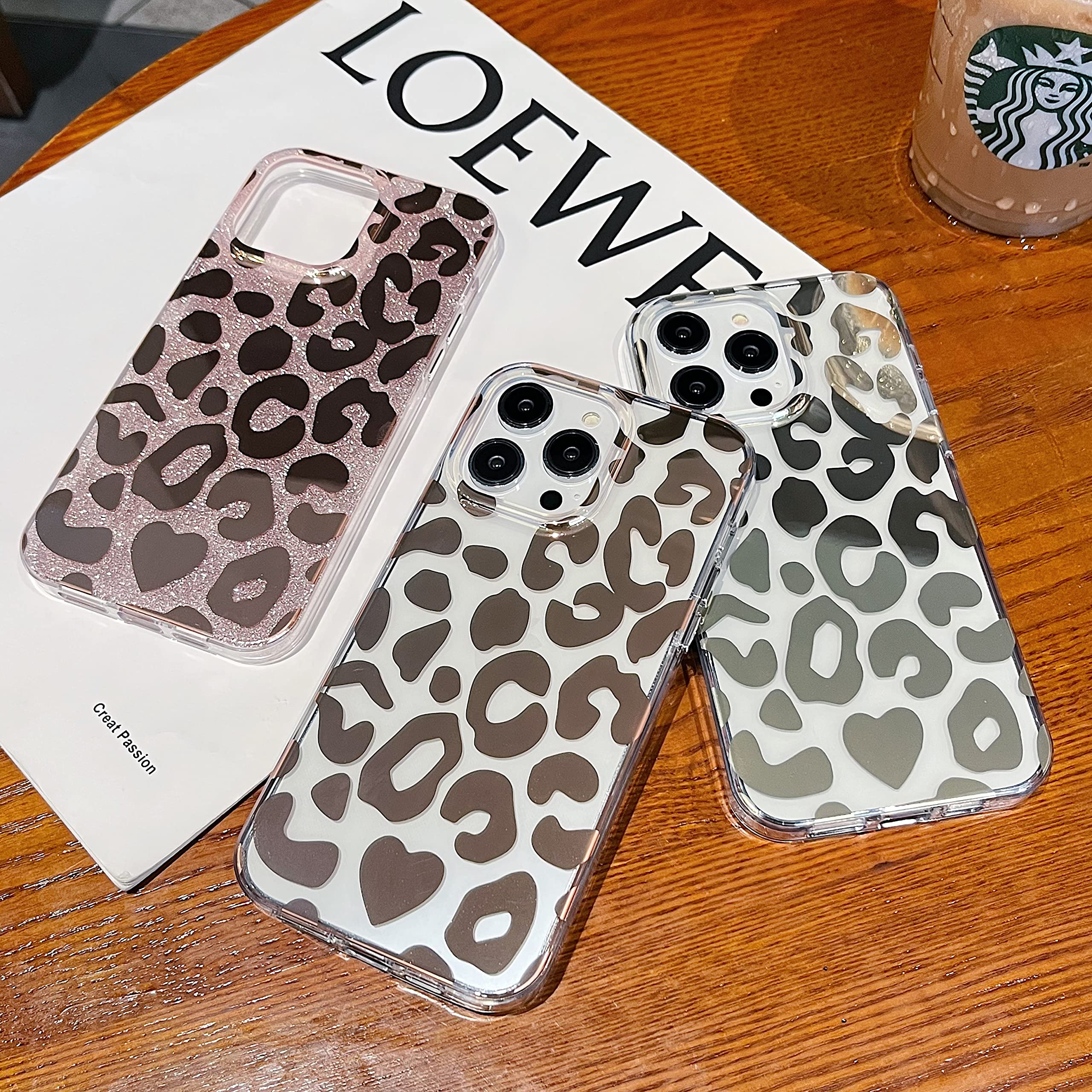 Jmltech iPhone 13 Pro Max Case 6.7 Inch - Clear Slim Glitter Leopard Floral Hybrid Design with Shockproof Drop Protection | Hard Back & Silicone Bumper | Perfect for Everyday Use, Travel & Outdoor Activities (Clear Gold)
