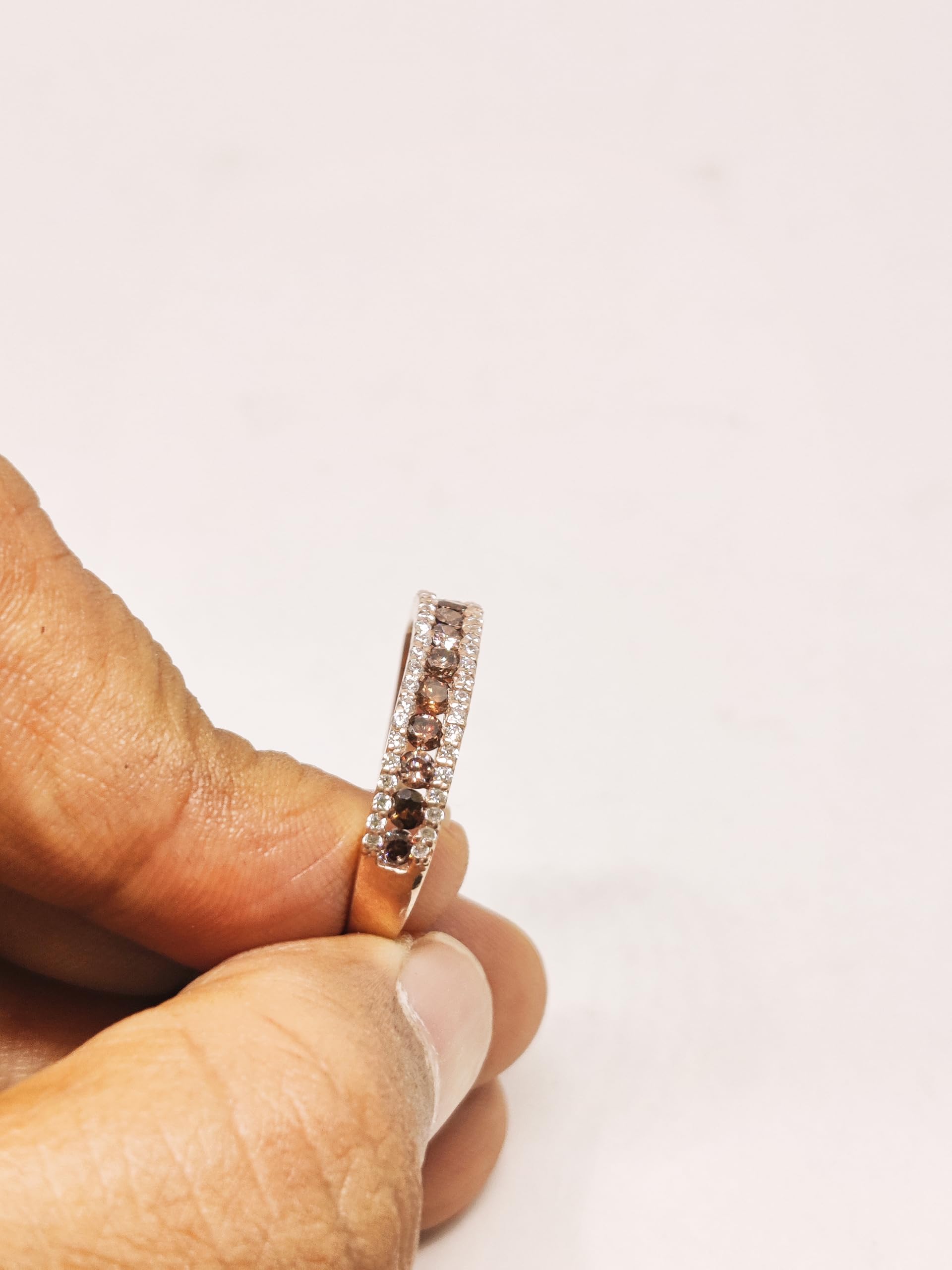 1.5Ct Simulated Brown & White Diamond Wedding Anniversary Band Ring - 14K Rose Gold Plated, Elegant Stackable Ring for Women, Perfect for Anniversary Gifts, Valentine's Day & Special Occasions
