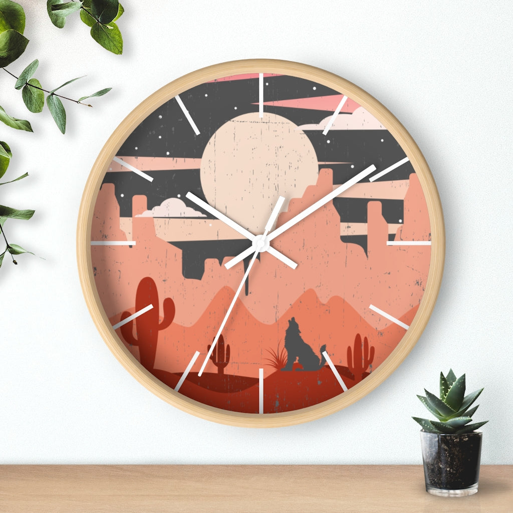 Pastel Howling Wolf Desert Wall Clock - Unique Southwestern Decor for Living Room, Bedroom, or Office - Perfect for Home & Cabin Decor