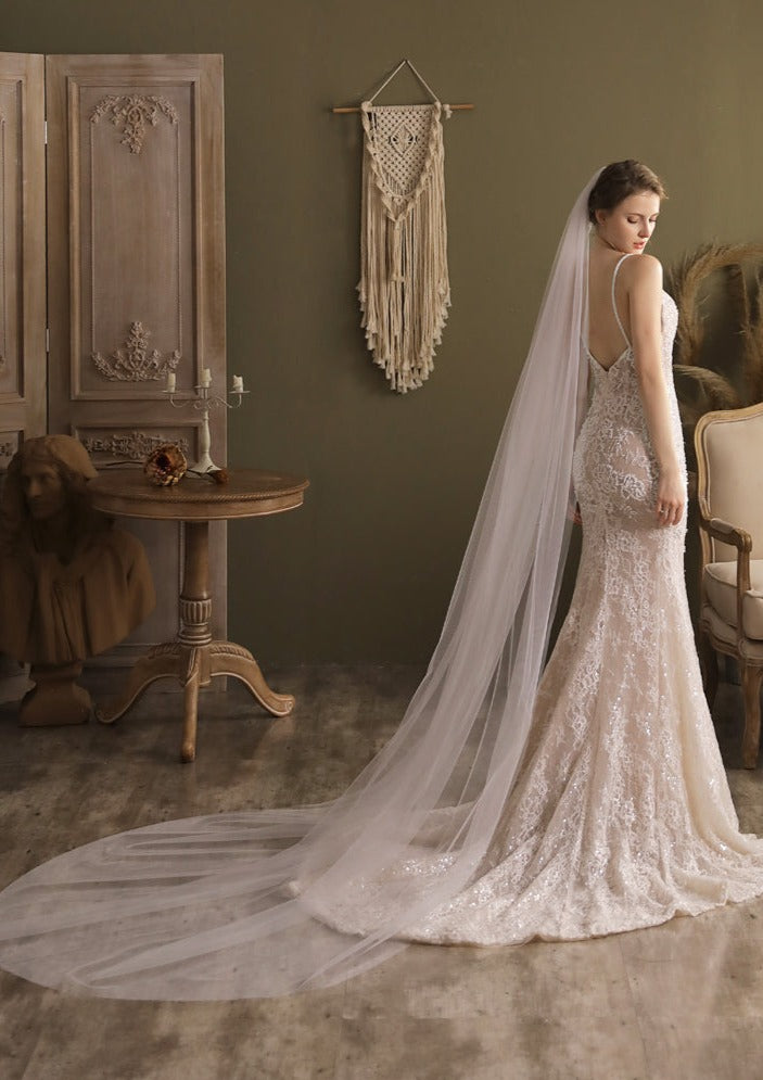 Kate Plain Cathedra Long Veil - Elegant Wedding Veil for Brides | Perfect for Church, Cathedral & Formal Weddings