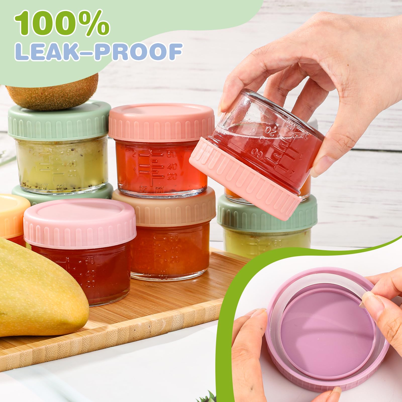 RowinsyDD 16 Pack 4 oz Glass Baby Food Storage Containers - Leakproof Jars with Lids, BPA Free, Freezer & Microwave Safe - Perfect for Homemade Baby Puree, Meal Prep, Snacks & On-the-Go Feeding