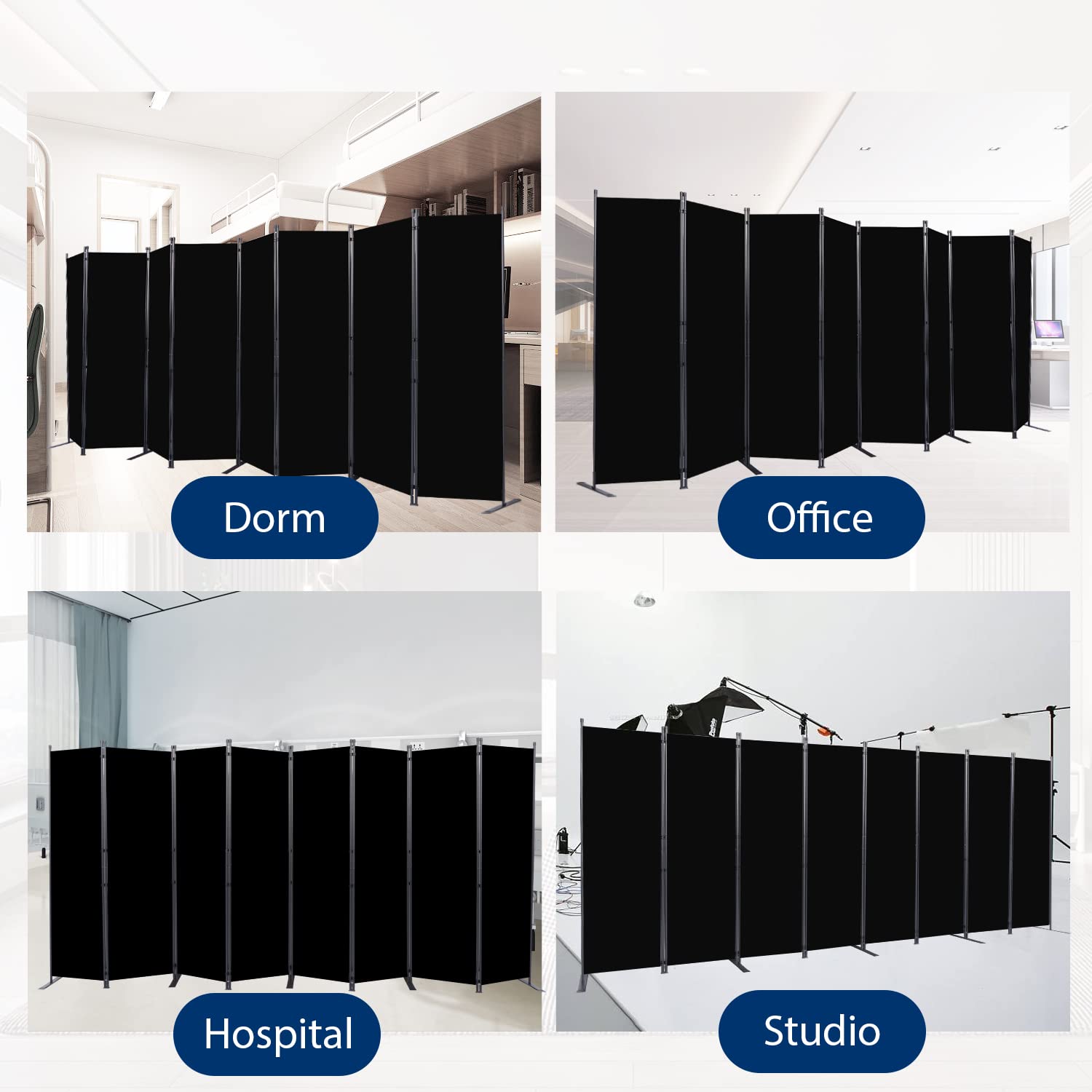 8 Panel Room Divider & Folding Privacy Screen - Freestanding Fabric Partition for Office, Bedroom, Studio & Dorm | Perfect for Creating Private Spaces, Home Decor & Room Separation