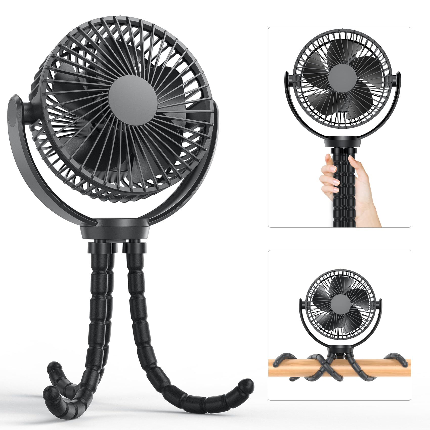 Dorobeen Portable Stroller Fan with 5000mAh Rechargeable Battery - 3-Speed Baby Stroller Fan for Travel, Car Seat, Office Desk & Outdoor Activities | Cooling Solution for Hot Weather, Infant Comfort & Nursery Use