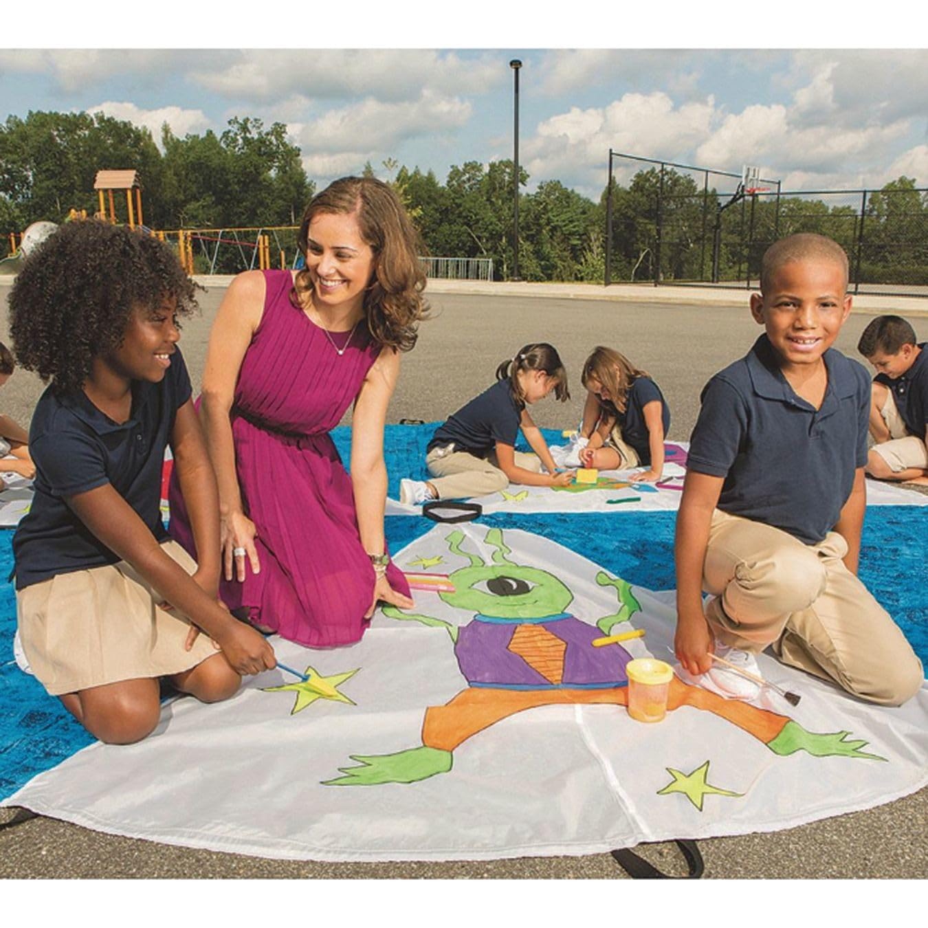 24' Color-Me Play Parachute with 20 Handles - Large Group Activity Parachute for Kids Games, Gym Class & Outdoor Play - Perfect for Schools, Parks & Team Building