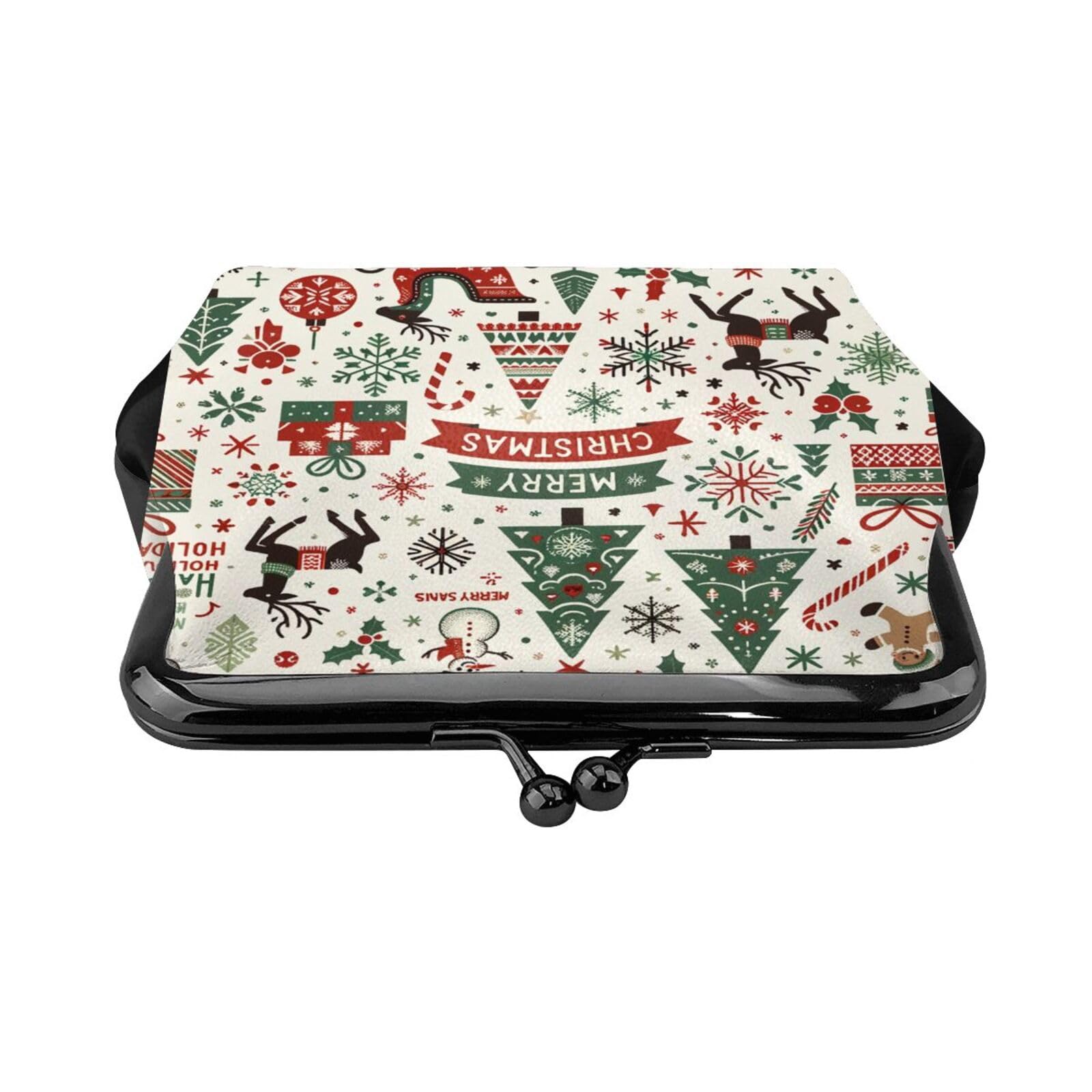 Genuine PU Leather Buckle Coin Purse for Women - Christmas Tree & Candy Cane Pattern Kiss-Lock Wallet - Perfect for Holiday Gifts, Party Favors, and Everyday Use