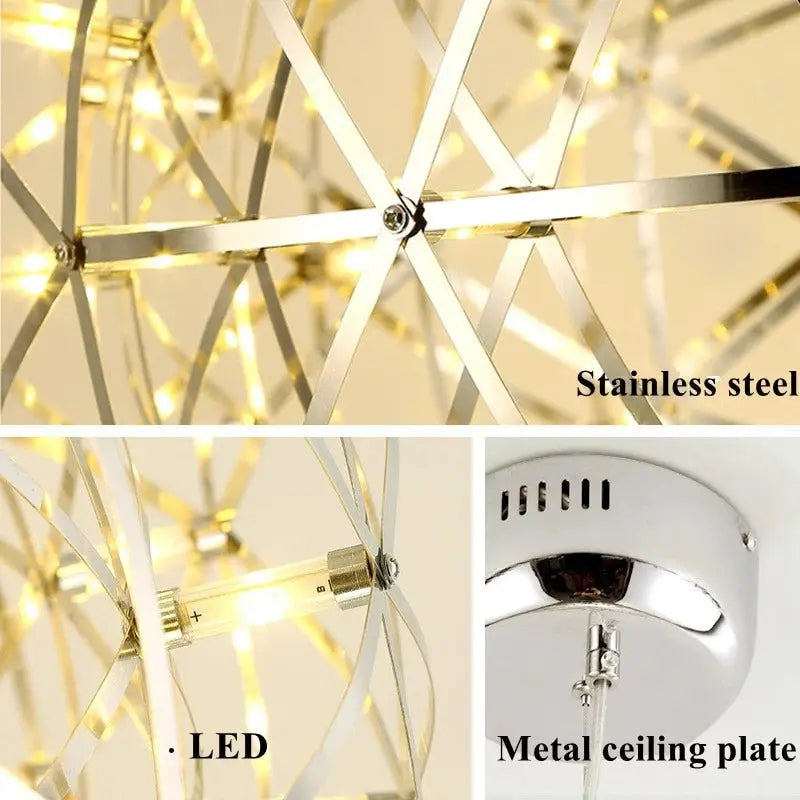 Spark Ball Stainless Steel Pendant Light - Modern Industrial Hanging Fixture for Kitchen Island, Dining Room & Bar Lighting