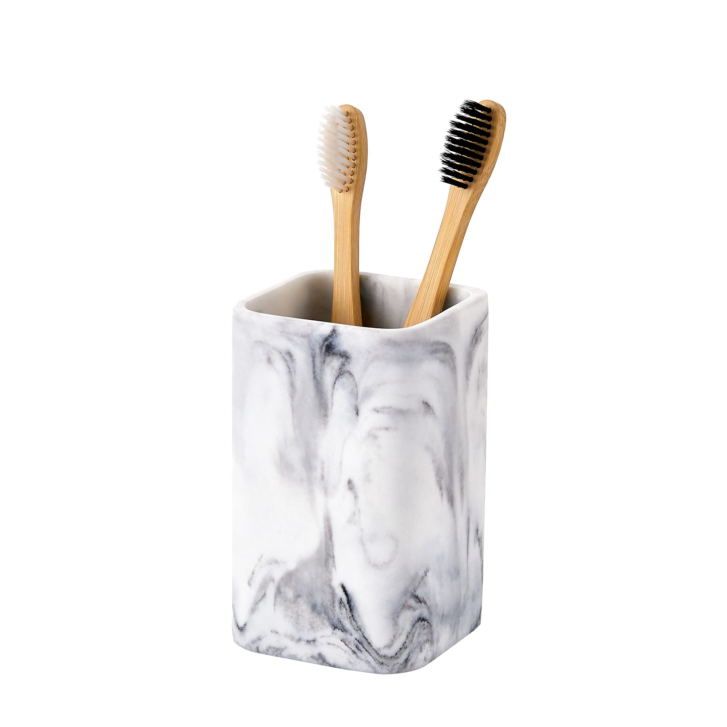White Marble Toothbrush Holder for Bathroom - Toothpaste & Makeup Organizer with Razor Storage - Countertop Vanity Organizer for Brushes & Essentials | Perfect for Small Bathroom Spaces & Travel
