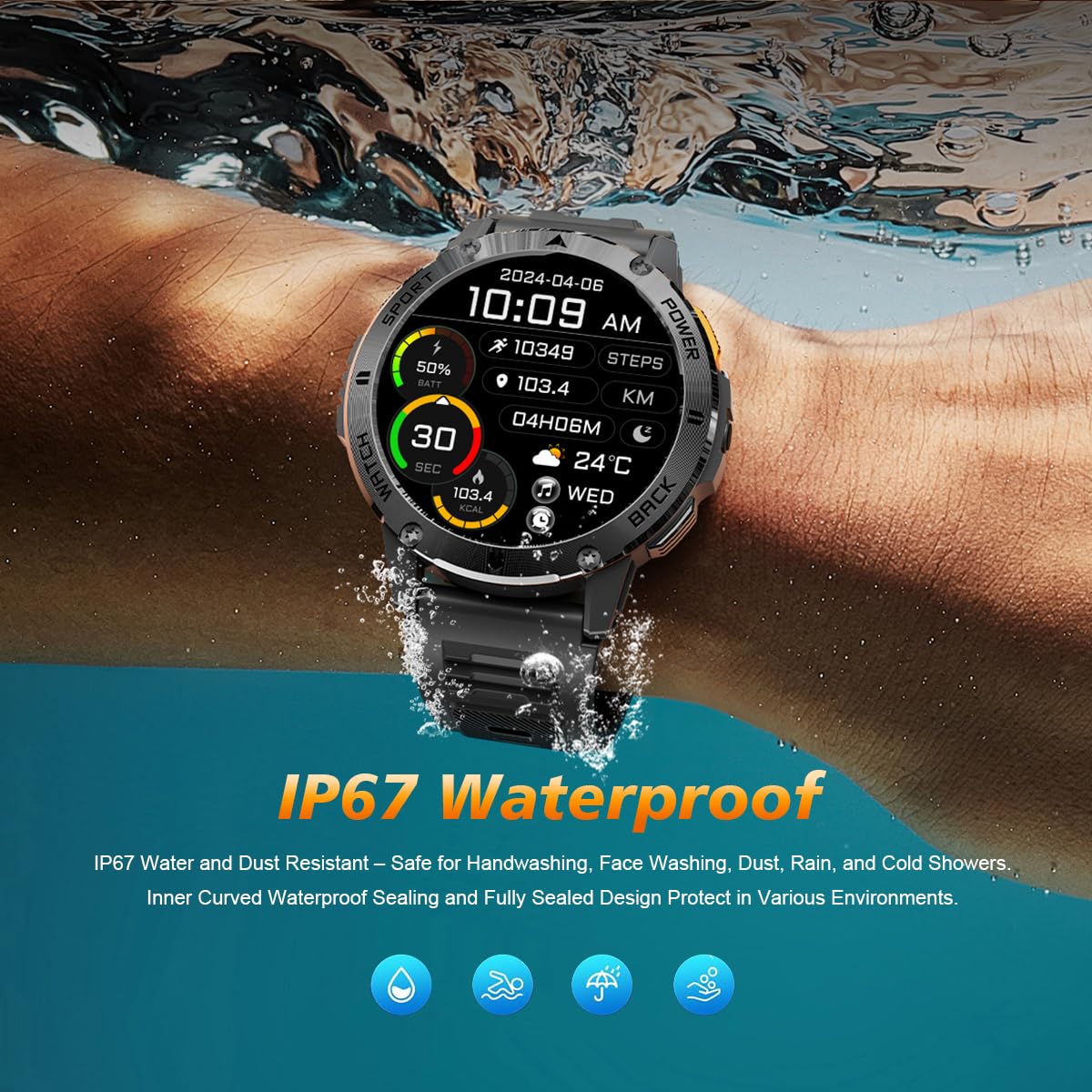 FILIEKEU Men's Smartwatch with Bluetooth Calls, Heart Rate & Sleep Monitor, IP67 Waterproof Fitness Tracker - Brown Leather Strap for Android & iOS - Perfect for Workouts, Running & Daily Activity Tracking
