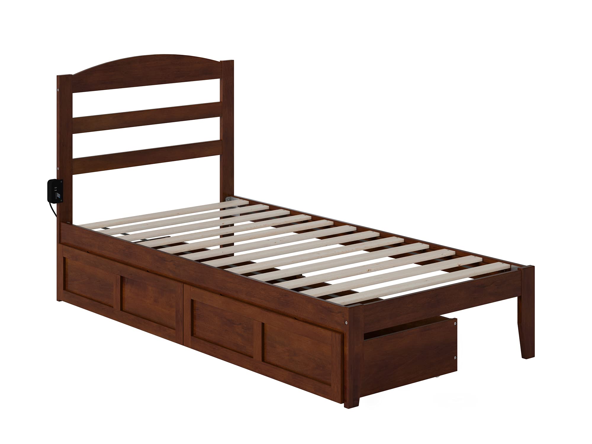 AFI Warren Twin Platform Bed with Storage Drawers (Set of 2) & USB Charger - Space-Saving Walnut Wood Bed Frame for Small Bedrooms, Kids Rooms & Guest Rooms