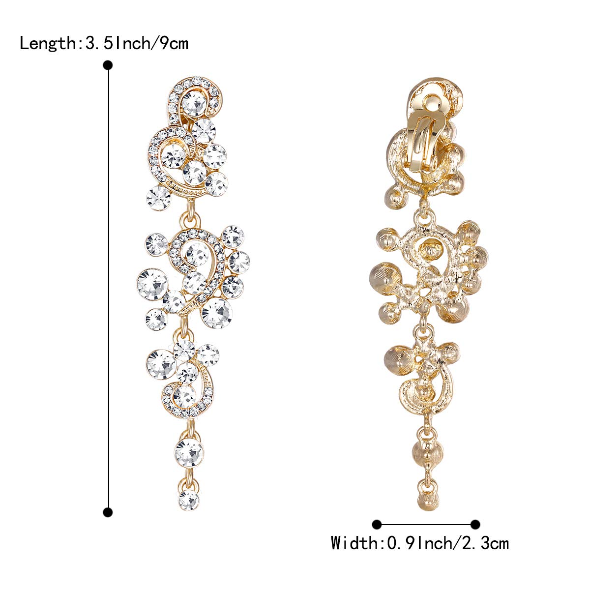 BriLove Clip-On Earrings for Women - Bohemian Crystal Floral Vine Chandelier Dangle Earrings | Wedding, Bridal, Party Accessories | Perfect for Boho Style & Special Occasions