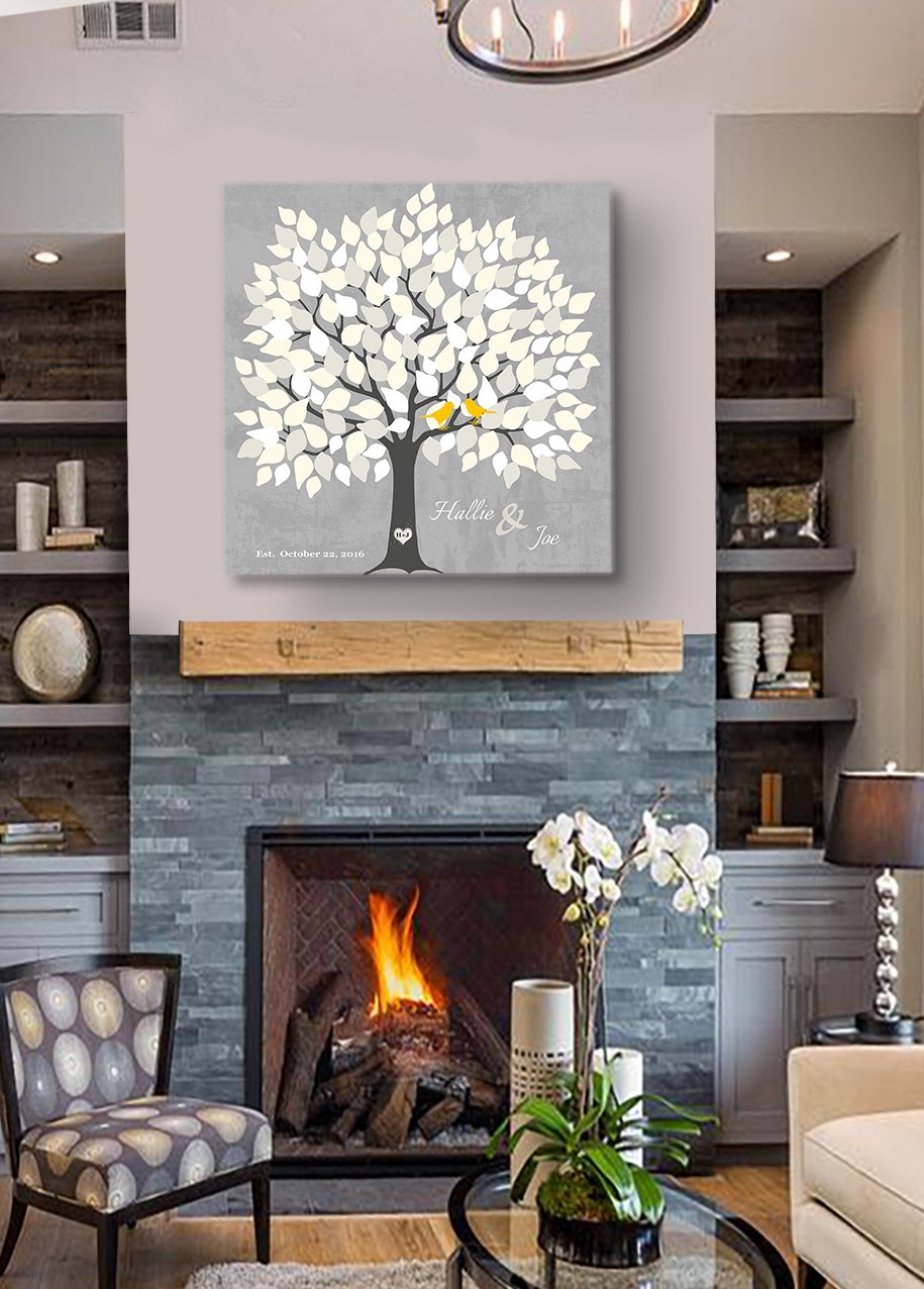 Personalized Wedding Tree Guest Book - Unique & Memorable Alternative for 100-150 Signatures - Gray Canvas Wall Decor - 30x30 Inches - Perfect Bridal Shower Gift for Wedding, Anniversary & Home Decor