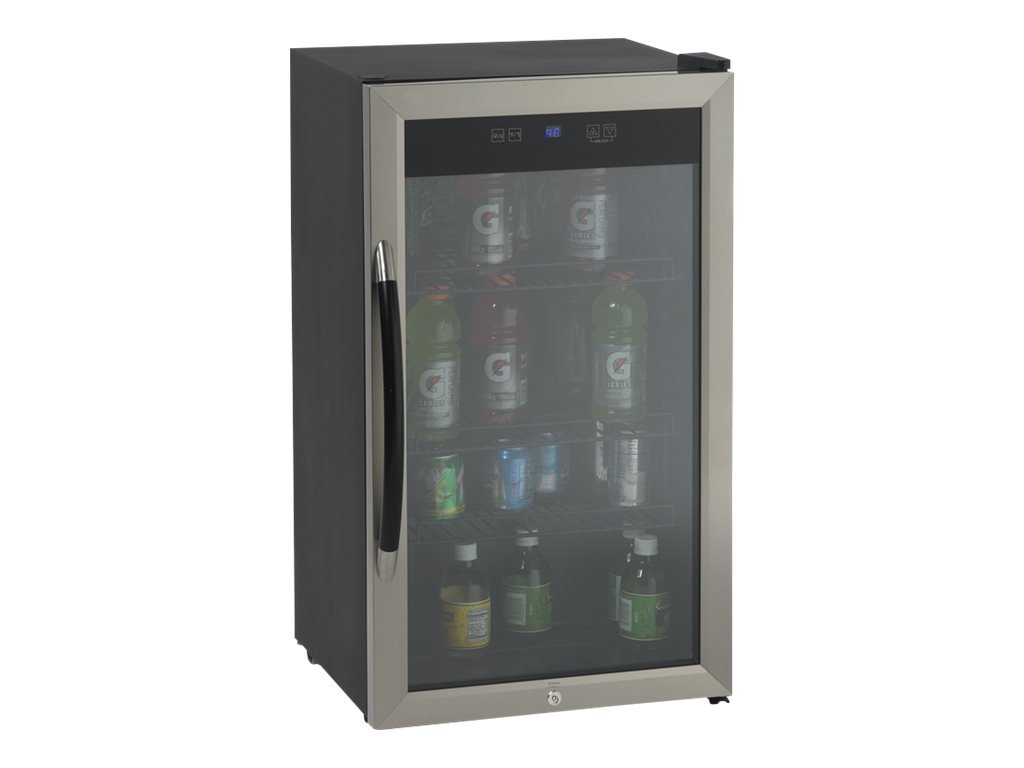 Avanti 3.1 Cu.Ft Beverage Cooler with Glass Door - 108 Can Mini Fridge with Lock for Beer, Soda, Wine - Adjustable Shelves, Digital Temp Control & LED Light - Perfect for Home Bar, Office, Dorm, or Garage (Metallic)