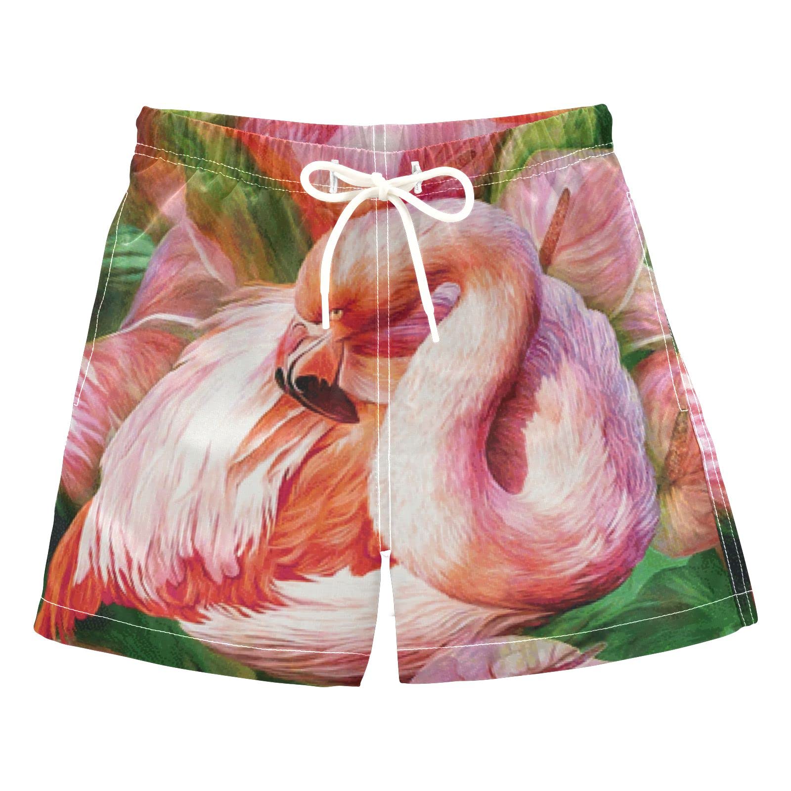 Boys Flamingo Print Swim Trunks - Quick Dry Board Shorts for Beach, Surf & Swimming - Hawaii Vacation Essentials - Perfect for Pool, Water Park & Summer Outings
