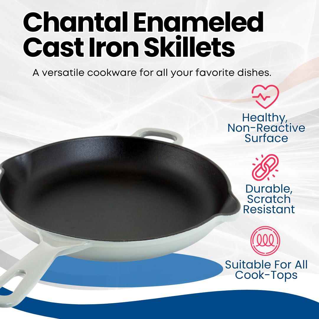 Chantal Enameled Cast Iron 10-Inch Skillet - Fade Grey | Durable Non-Stick Cookware for Stovetop & Oven | Perfect for Searing, Frying & Baking
