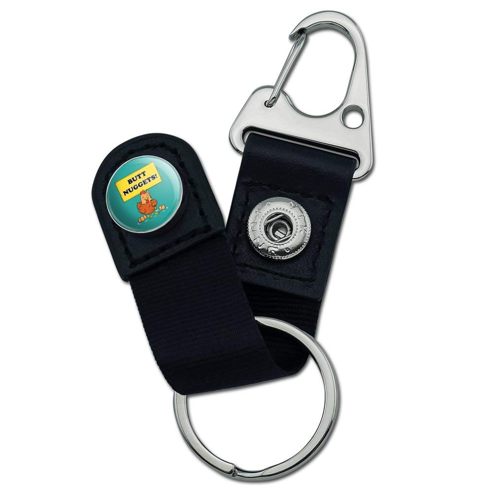 Funny Chicken Egg Keychain - Butt Nuggets Humor Keyring with Leather Fabric Belt Clip & Carabiner | Novelty Gifts, Car Keys Accessories, Backpack Decor