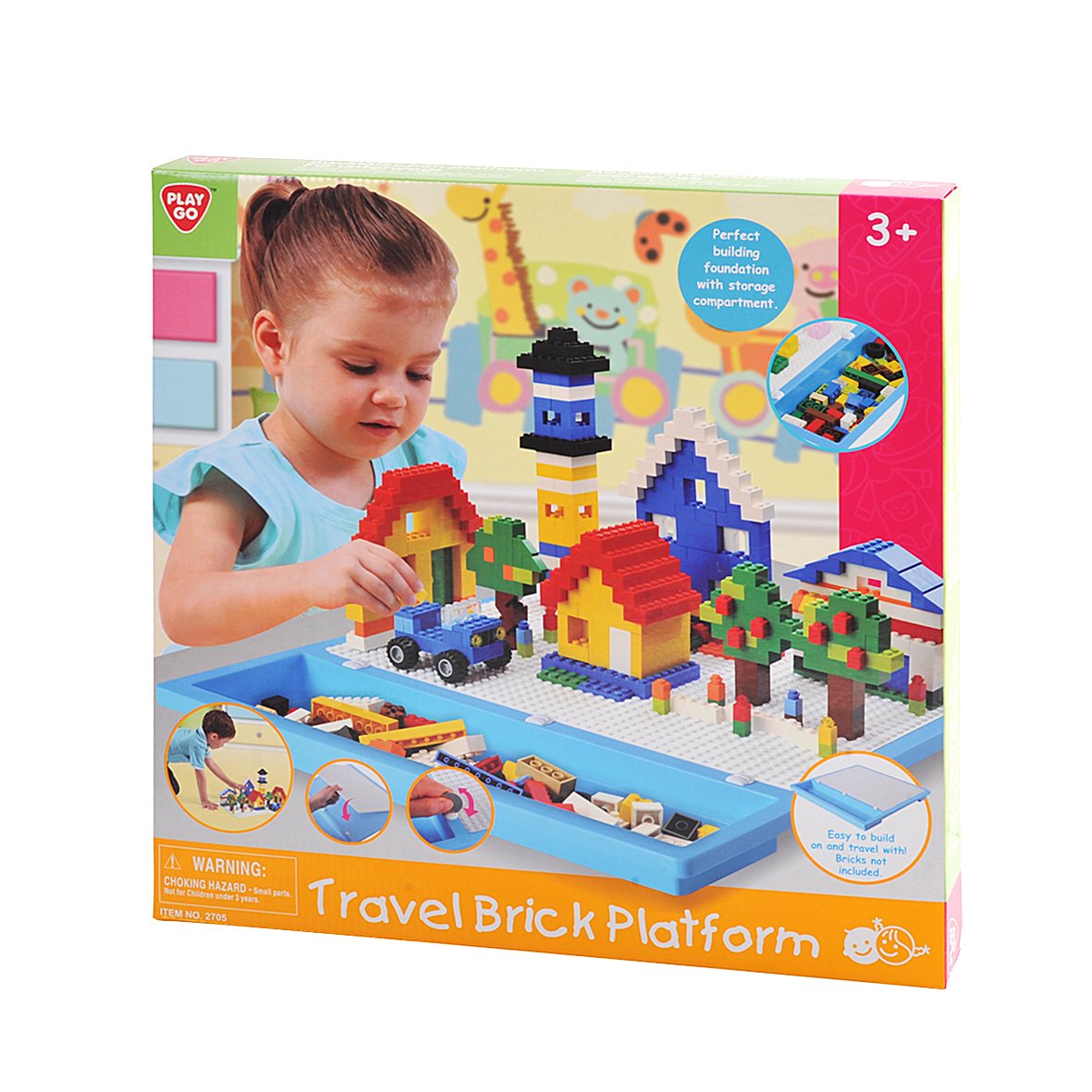 PlayGo Travel Brick Platform - Portable Building Base for Kids (Bricks Not Included) | Perfect for Travel, Home Play & STEM Learning Activities