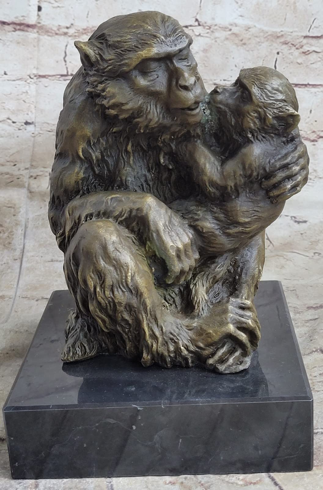 Handcrafted Bronze Gorilla & Baby Monkey Sculpture - Signed Animal Art Statue by Think Bronze | Elegant Home & Office Decor, Unique Gift for Wildlife Lovers