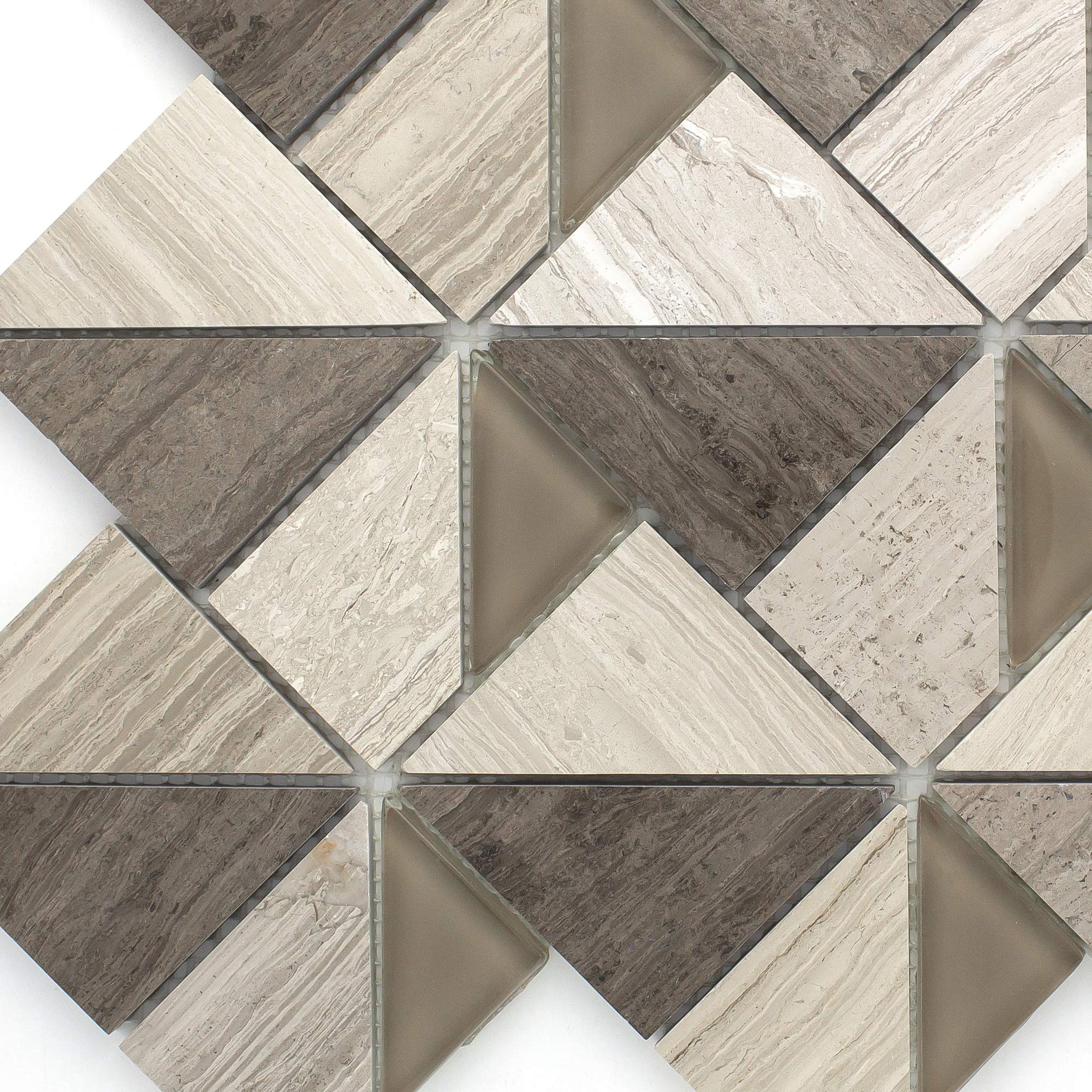 TMOPG-02 Natural Wooden Beige Stone Mosaic Tile Backsplash - 10 Sheets of Triangle Square Pattern Peel and Stick Tiles for Kitchen, Bathroom & Shower Wall Decor