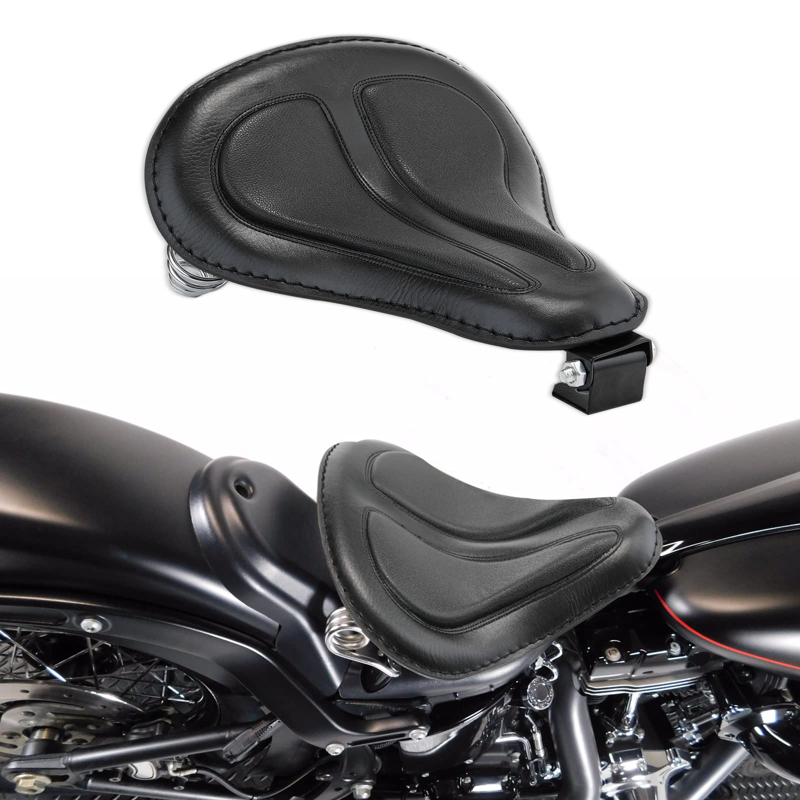 DREAMIZER Sportster Solo Motorcycle Seat - Black Leather Spring Driver Saddle for Harley Iron 883, 1200 Custom, Chopper & Bobber | Comfortable Riding for Cruisers & Long Distance Trips